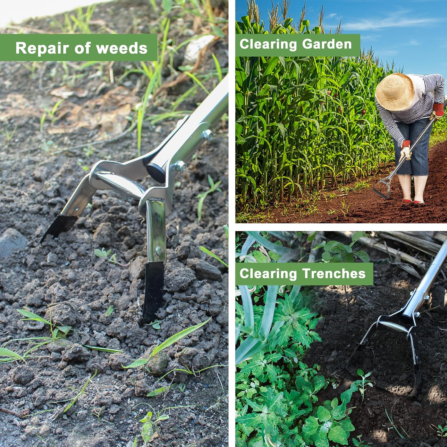 BARAYSTUS Garden Hoe for Weeding Long Handle Hula Hoe Stirrup Hoe Garden Tool Stainless Steel Poles Adjustable Long Handle Weeding Hoe, 55.9 INCH image number 4