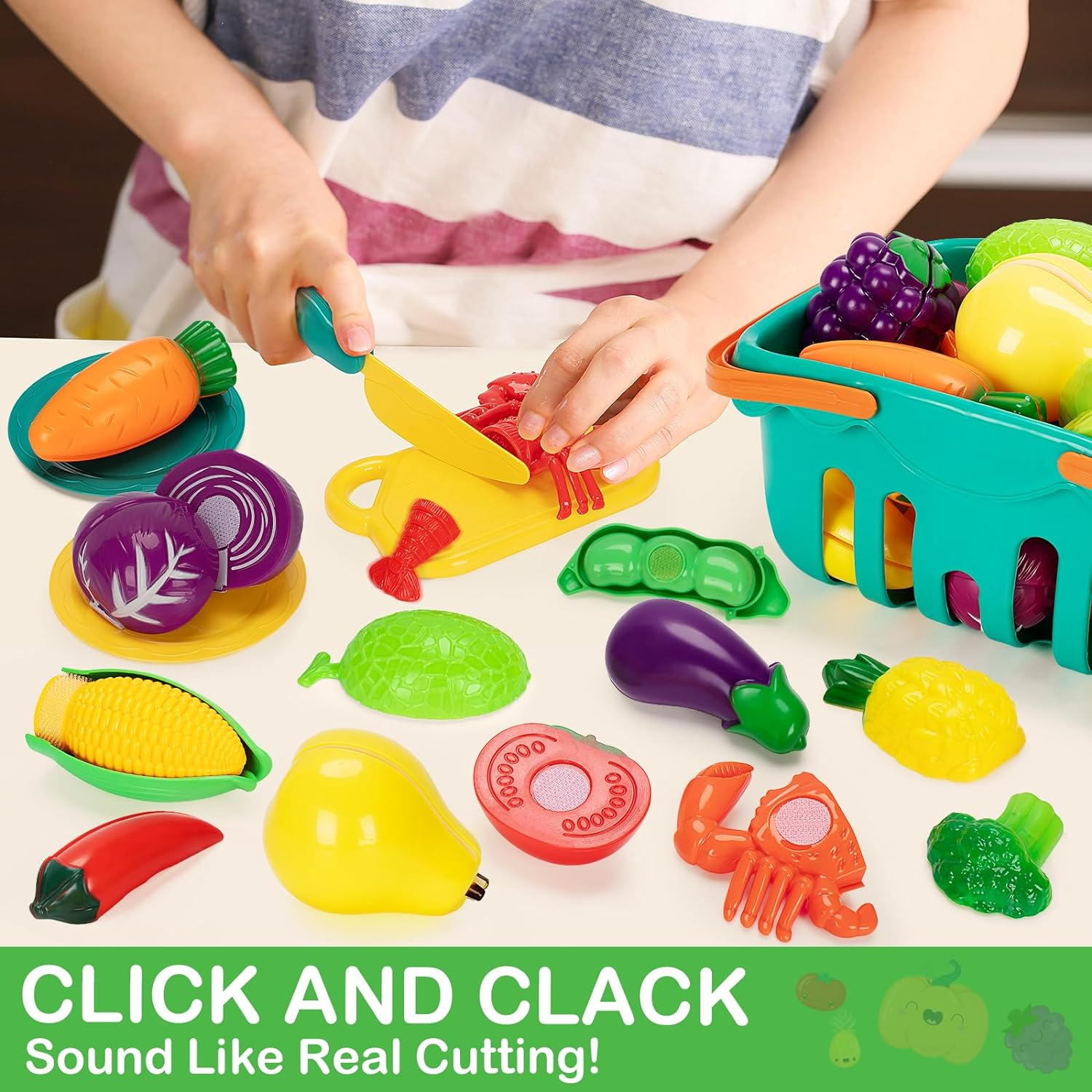 Color Sorting Play Food Set - 68 Pcs Cutting Play Food Toy for Kids Kitchen, Pretend Fake Food & Fruit & Vegetables Accessories, Preschool Educational Toy for Toddler Boy Girl Christmas Birthday Gifts image number 2