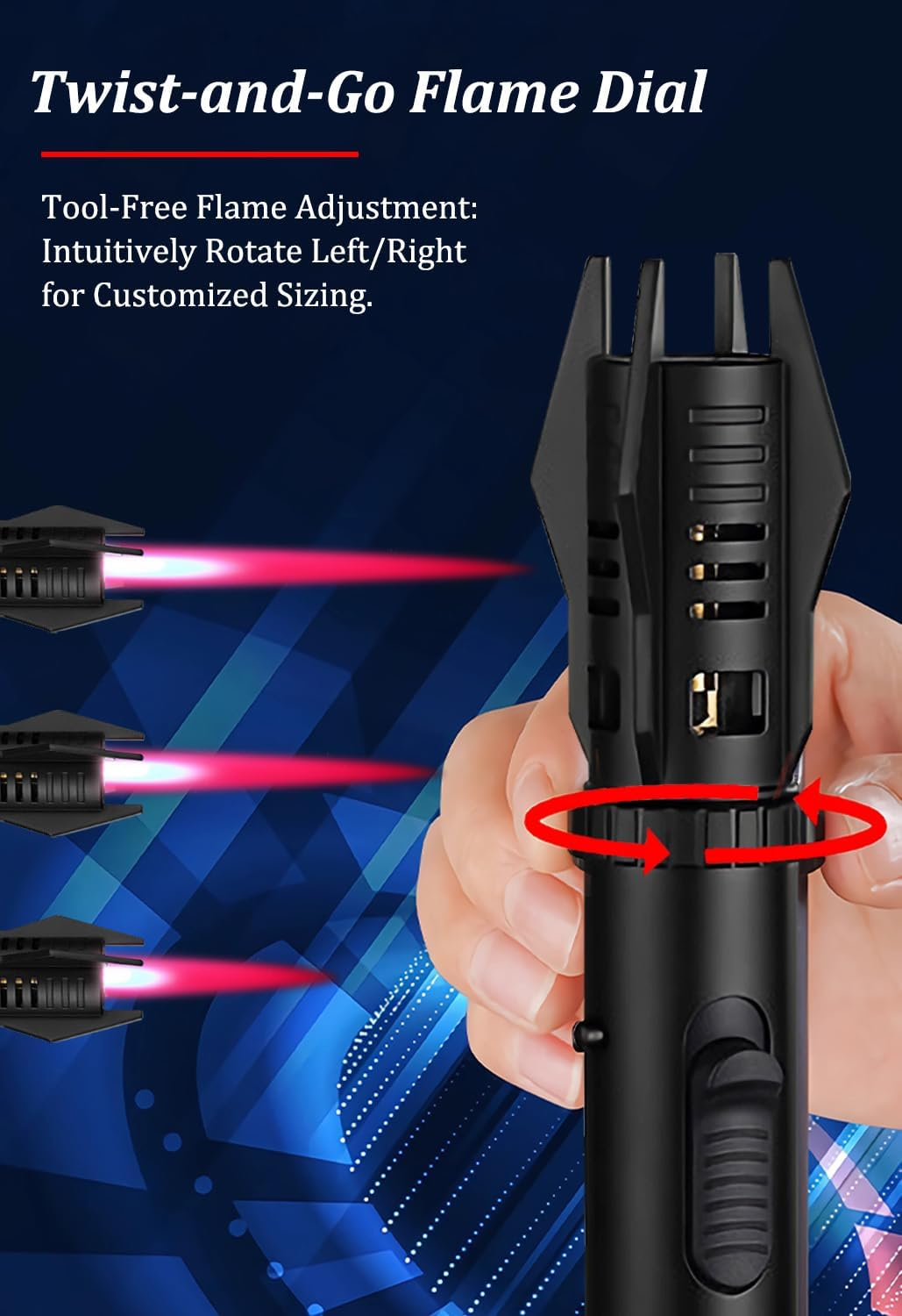 Torch Lighter - Windproof Jet Flame Lighter, Durable Zinc Alloy Body, Refillable, with Color-Changing Flame and Safety Lock.(Gas Not Include) - Green image number 3