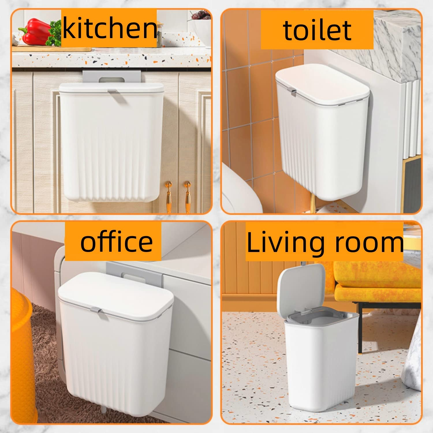 DAIYEE 9L Kitchen Compost Bin for Counter Top or under Sink, Hanging Large Capacity Trash Can with Lid for Cupboard/Bathroom/Bedroom/Office/Camping, Mountable Indoor Compost Bucket（White 1Pcs） - 2Pcs Gray image number 4