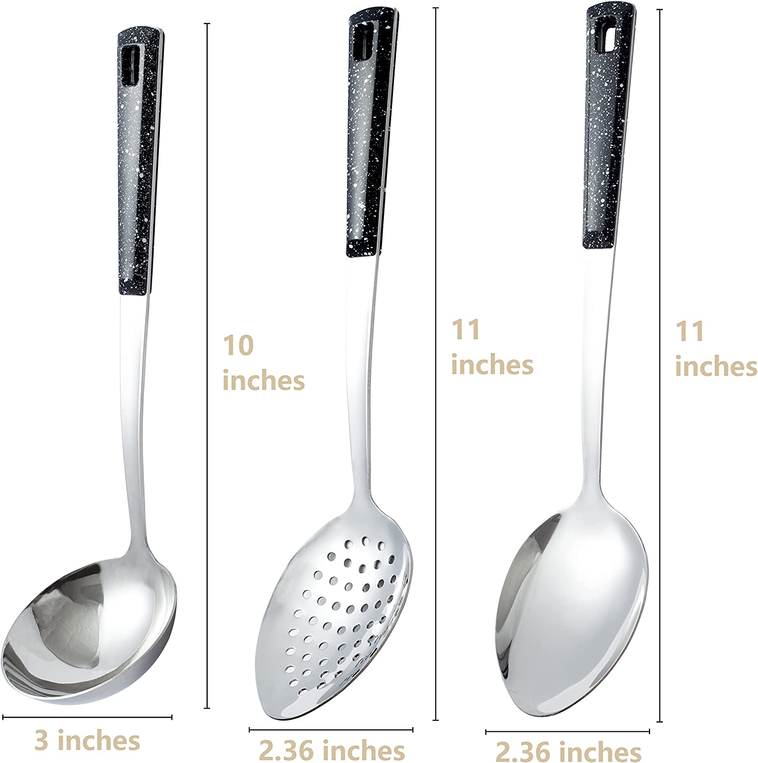 3-Piece,Stainless Steel Serving Spoons Set with Slotted Spoon, Serving Spoon and Perforated Spoon, Soup Ladle,Kitchen Cooking Serving Utensils Set Cooking Spoon image number 3