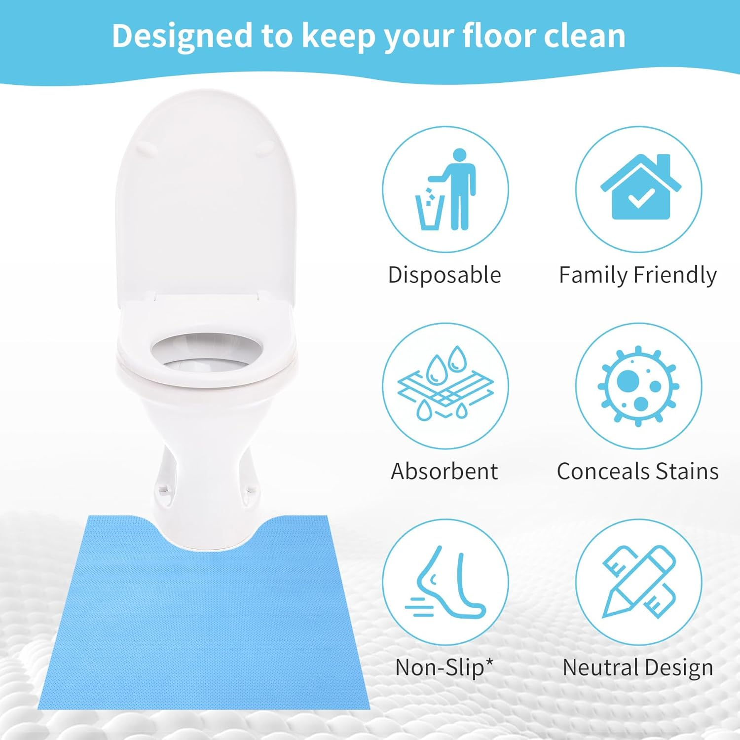 BREENHILL 25 Pack Disposable Toilet Mats for a Hygienic & Stress-Free Everyday Home Bathroom Experience,Toilet Floor Protector from Urine,Disposable Toilet Floor Mat for Urine image number 5