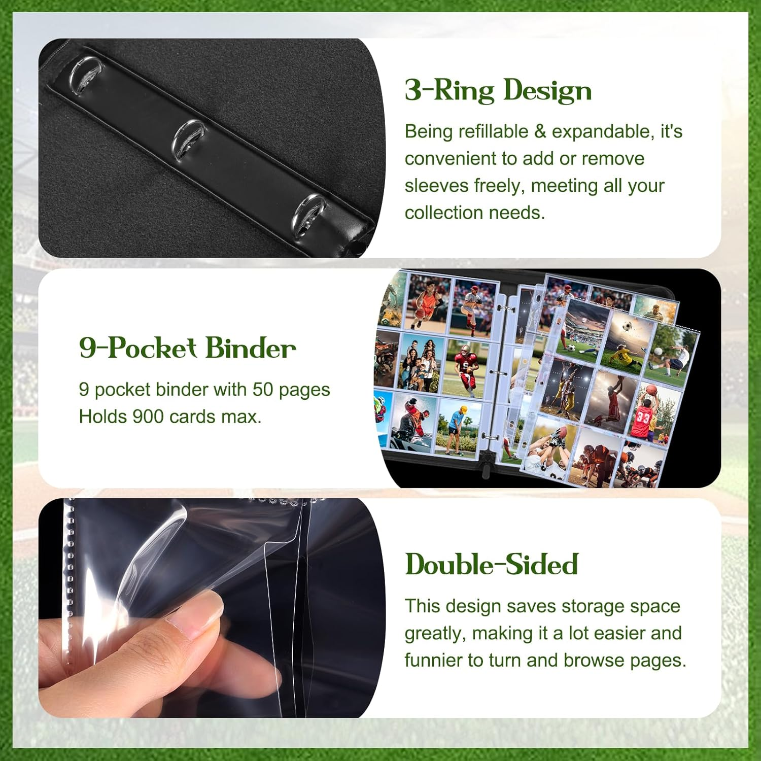 720 Pockets Baseball Card Binder for Baseball Trading Cards, Display Case with Baseball Card Sleeves Card Holder Protectors Set for Football Card and Sports Card