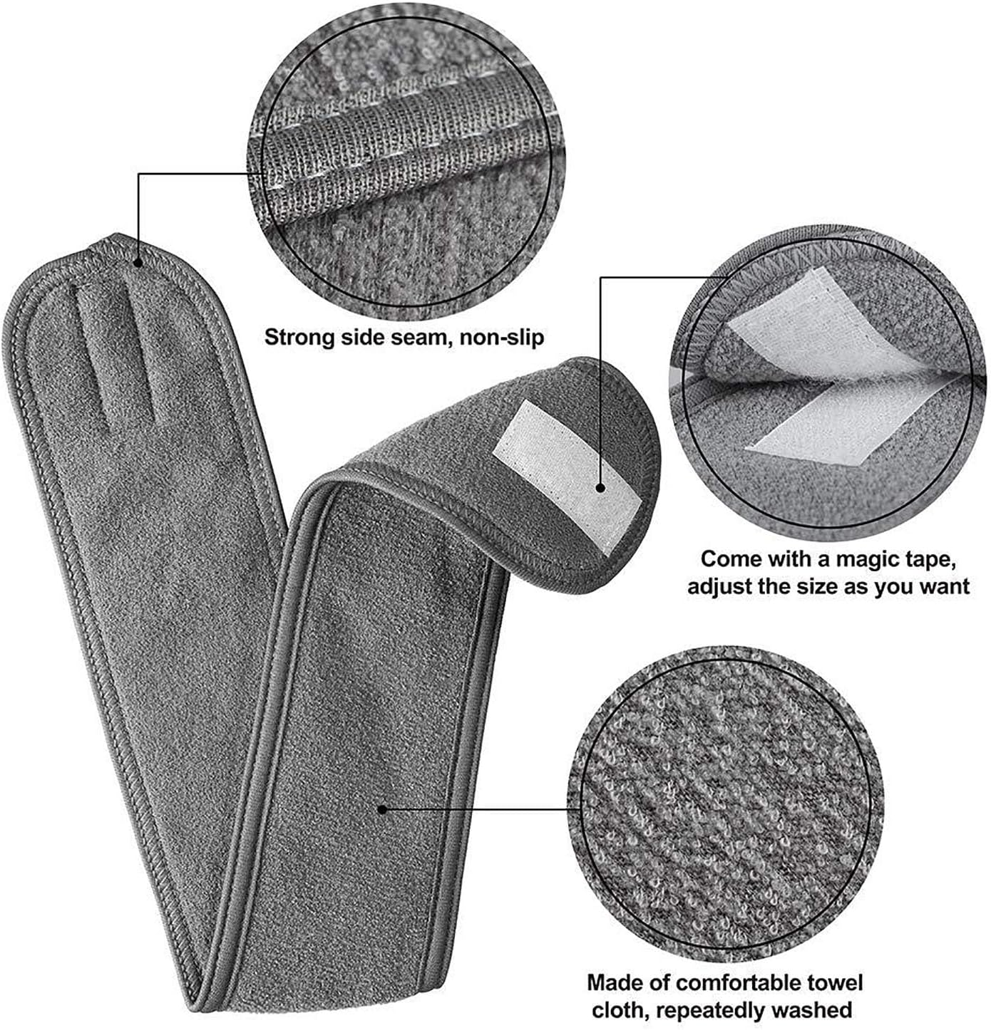 Adjustable Spa Facial Headband for Women &zwnj;4 Pack, Soft Makeup Hair Band, Skincare Head Wrap for Bath, Sport, Yoga & Gym (Gray)&zwnj; image number 2