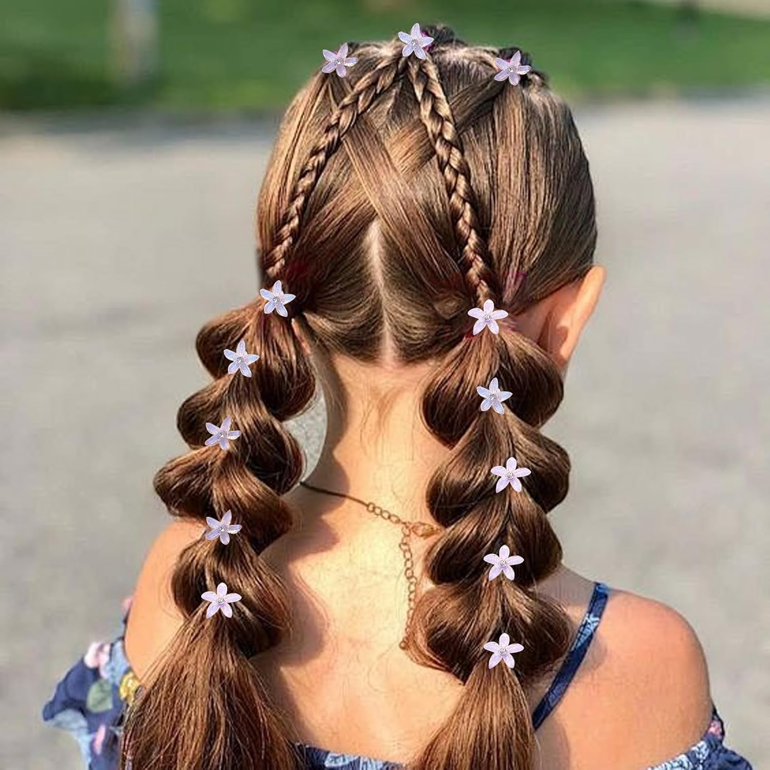 Pack of 10 Flower Hair Clips, Small Hair Clips, Girls' Hair Accessories with Rhinestones, Small Accessories Hair Clip, Flower Hair Accessories, Orchid Hair Clip Set, for Girls and Women (Purple) image number 5