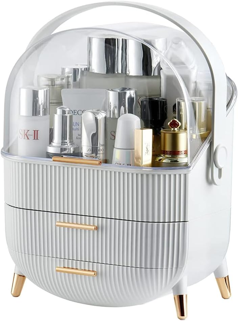 Kiiss Makeup Storage Organizer,Cosmetics Display Case with 2-Layer Storage Box and Transparent Cover, Portable Cosmetics Storage Box, Bedroom Vanity Desk (White) image number 6