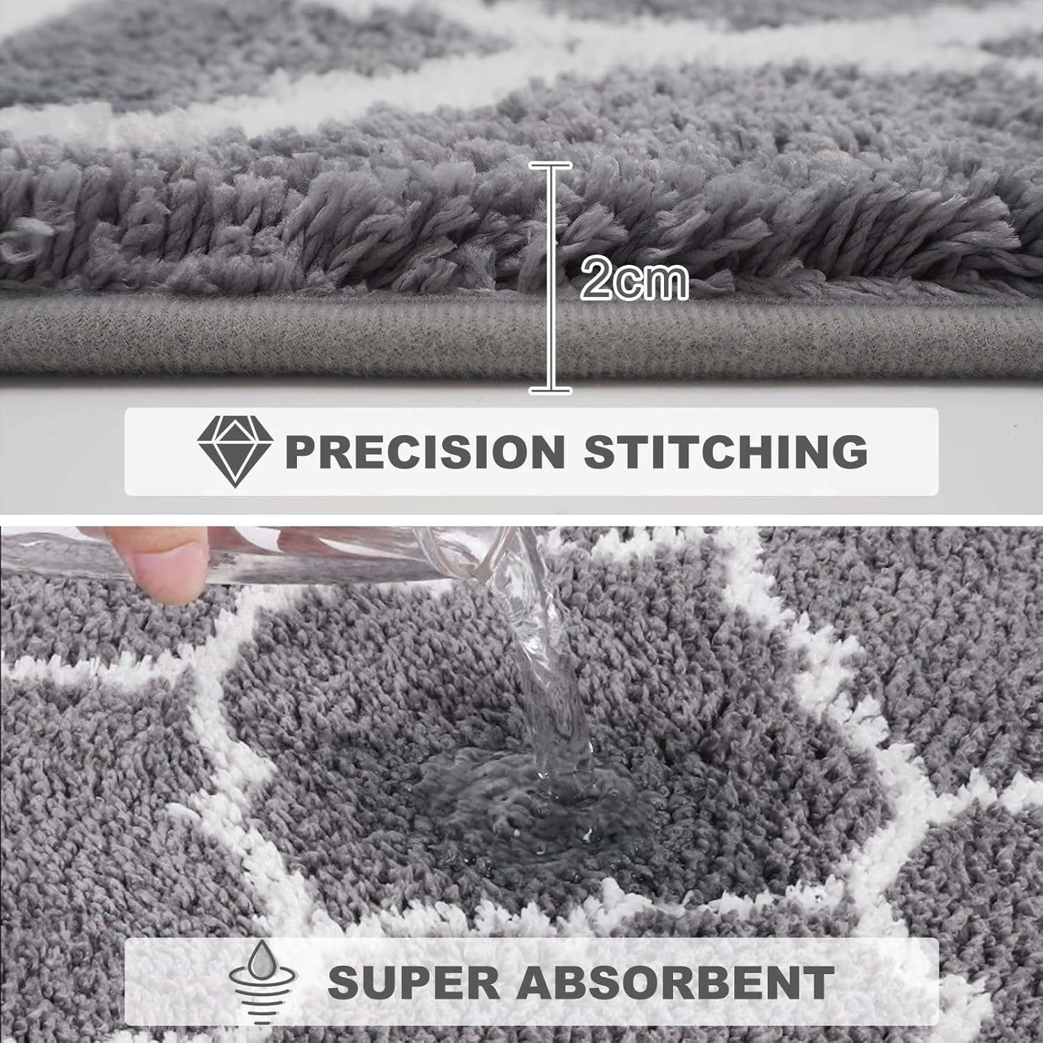 Bathroom Mat Rug, Non Slip Extra Absorbent Microfiber Bath Carpet, 41X61Cm, Soft Comfortable Plush Shaggy Floor Mat, Area Rug Carpet for Bathroom Floor, Tub and Shower, Kitchen (Style B, 41X61Cm) - Style B image number 3