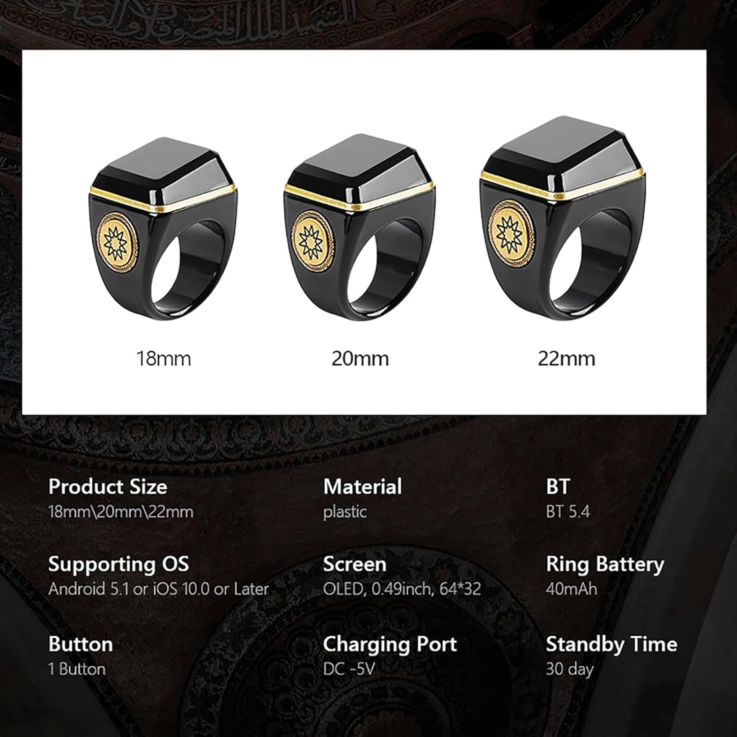 YUENTOEN Finger Tally Counter Clicker, Digital Tally Counter Ring with 0.49In Screen, APP Support, Prayer Reminders, Easy Count(Black,20Mm) image number 1