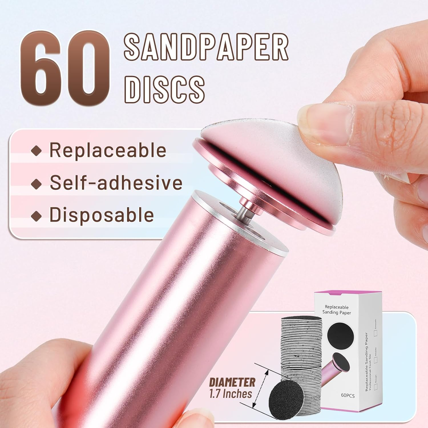 Dermave Electric Foot File Callus Remover for Feet with 60 Pcs Replaceble Sandpaper Discs, Foot Grinder Pedicure Tool for Women image number 1