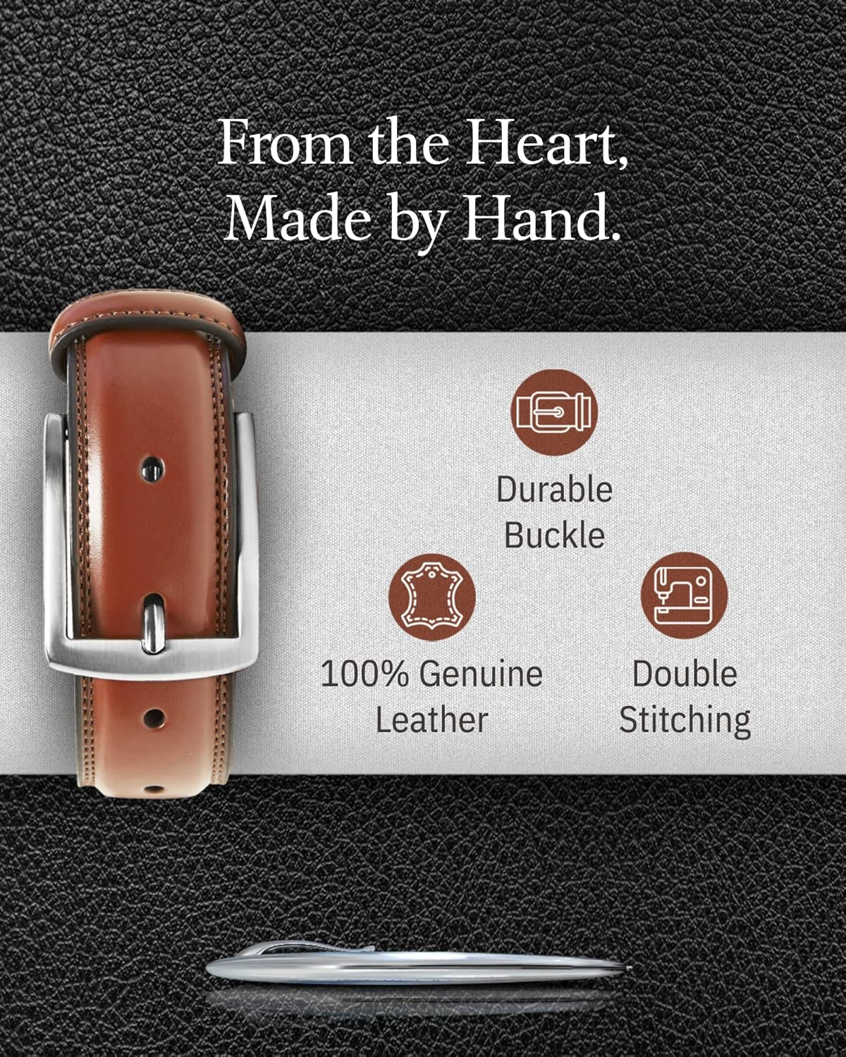 Genuine Leather Dress Belts for Men - Mens Belt for Suits, Jeans, Uniform with Single Prong Buckle - Designed in the USA