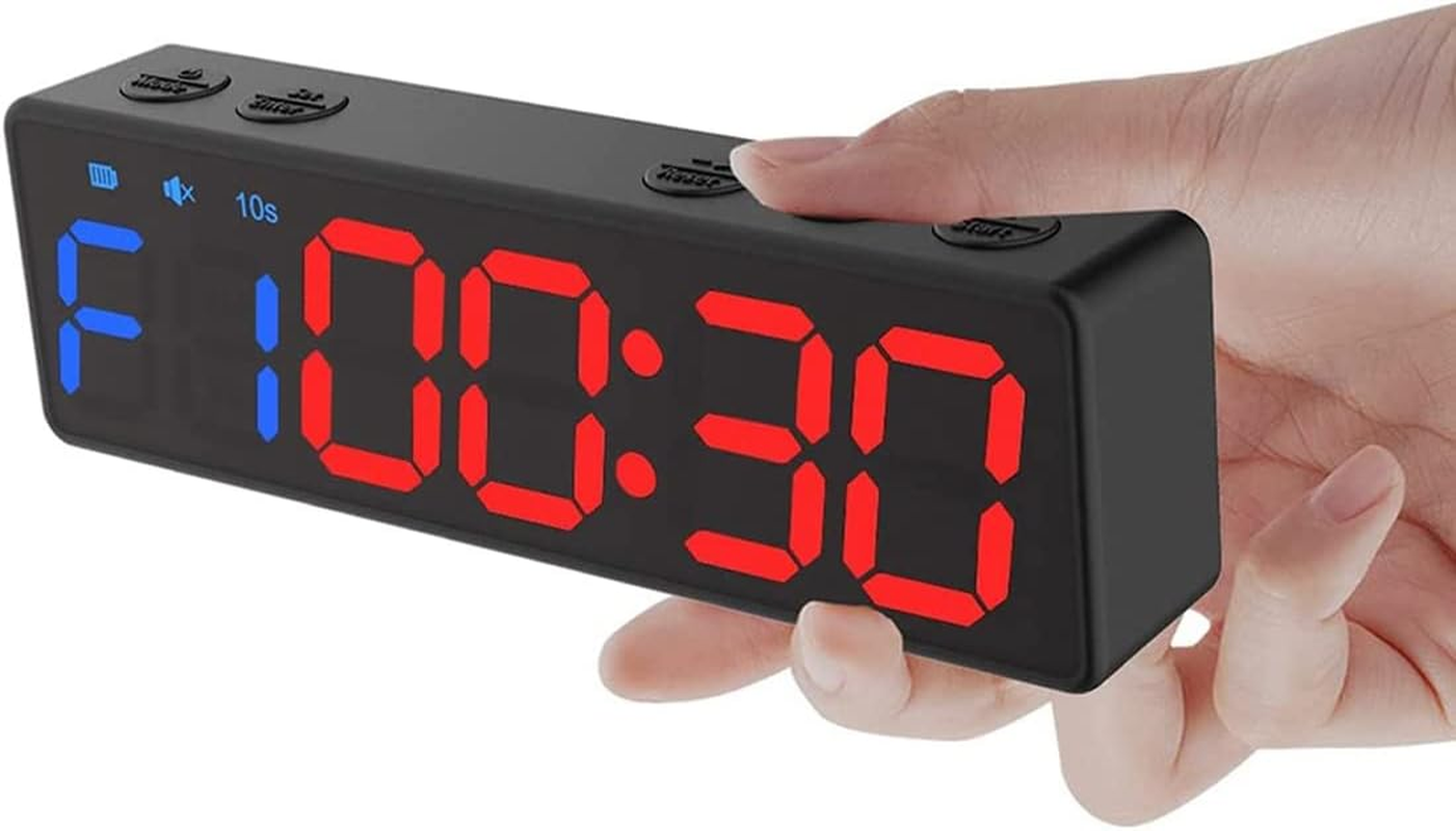 Workout Clock with Battery, Portable Gym Timer with Built-In Magnet for Home Gym, Programmable Countdown/Up Timer image number 2