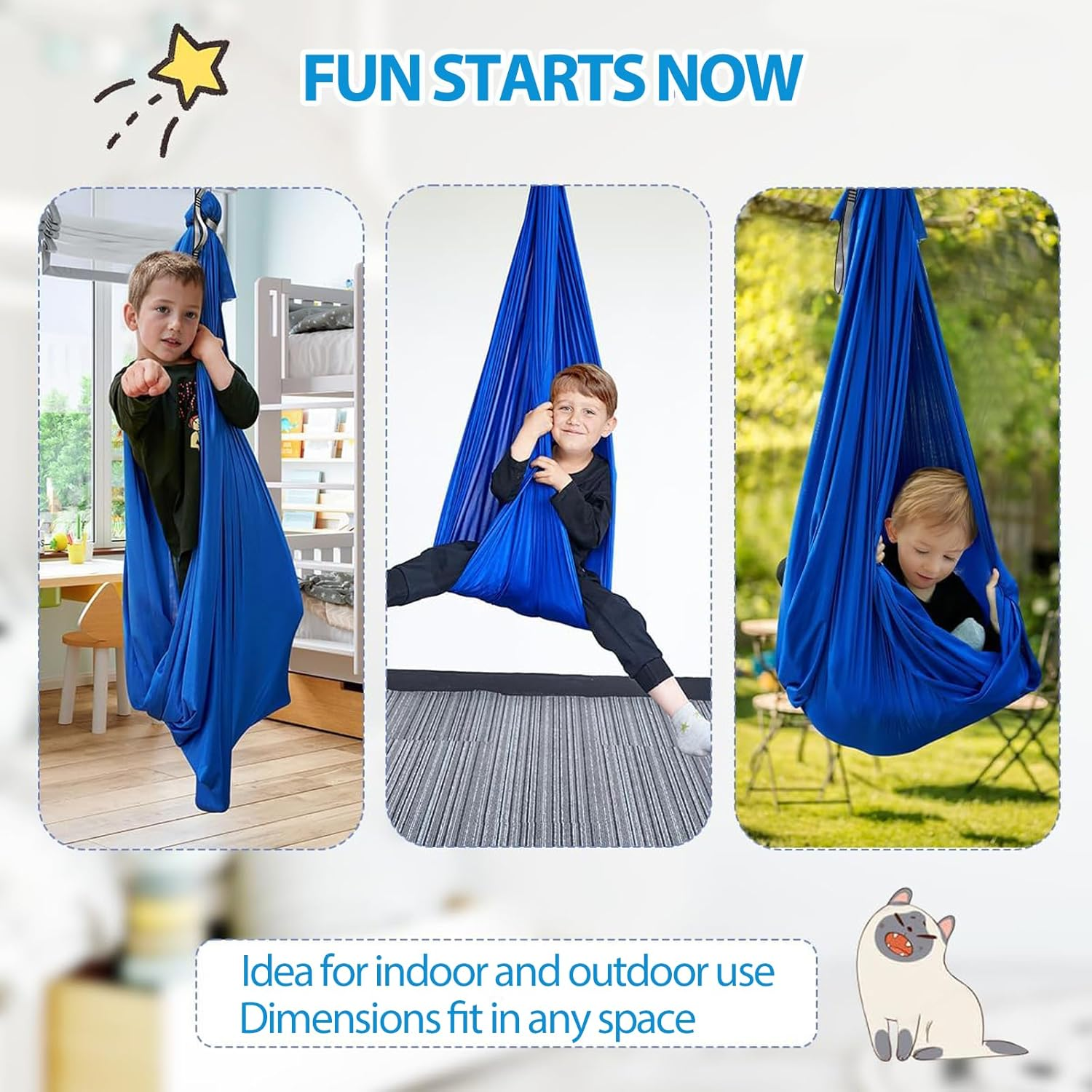 KELIOO Sensory Swing Indoor, Sensory Swing for Kids & Adults Holds up to 300Lbs, Outdoor Relaxing Yoga Hammock with 360&deg; Swivel Hanger Kit and Adjustable Straps for Autism, ADHD image number 6