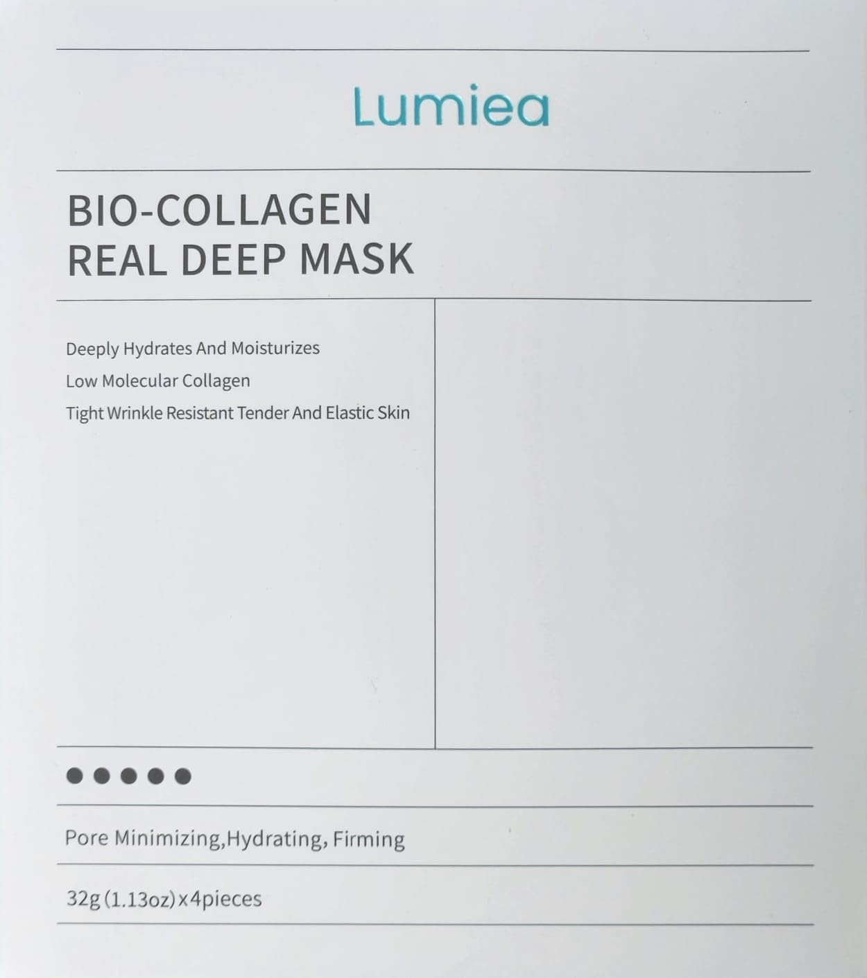 Bio Collagen Original Face Mask (4-Pack), Overnight Deep Hydration, Anti-Aging Sheet Mask, Reduces Wrinkles, Enhances Elasticity & Plumpness, 32G