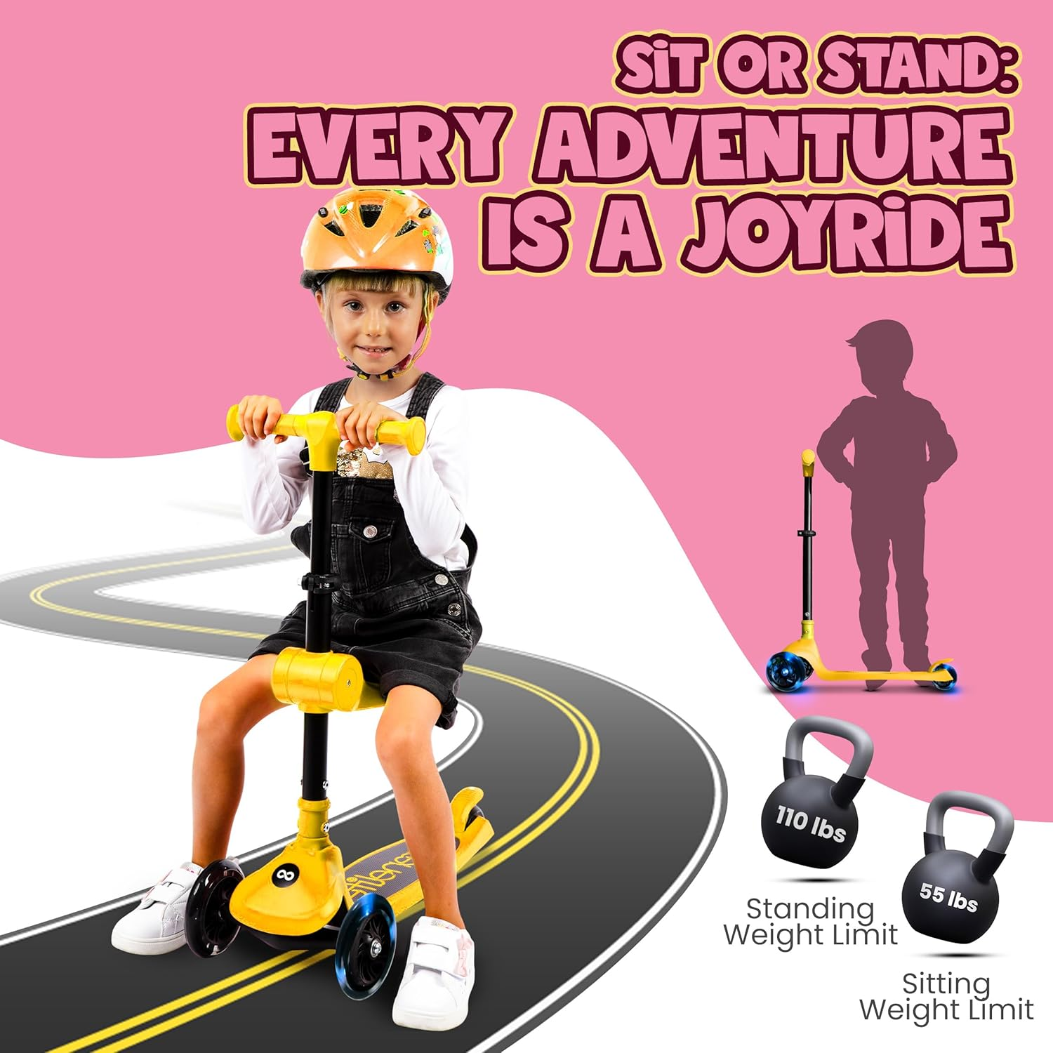 Serenelife 3-Wheel Foldable Kids Scooter Set image number 3