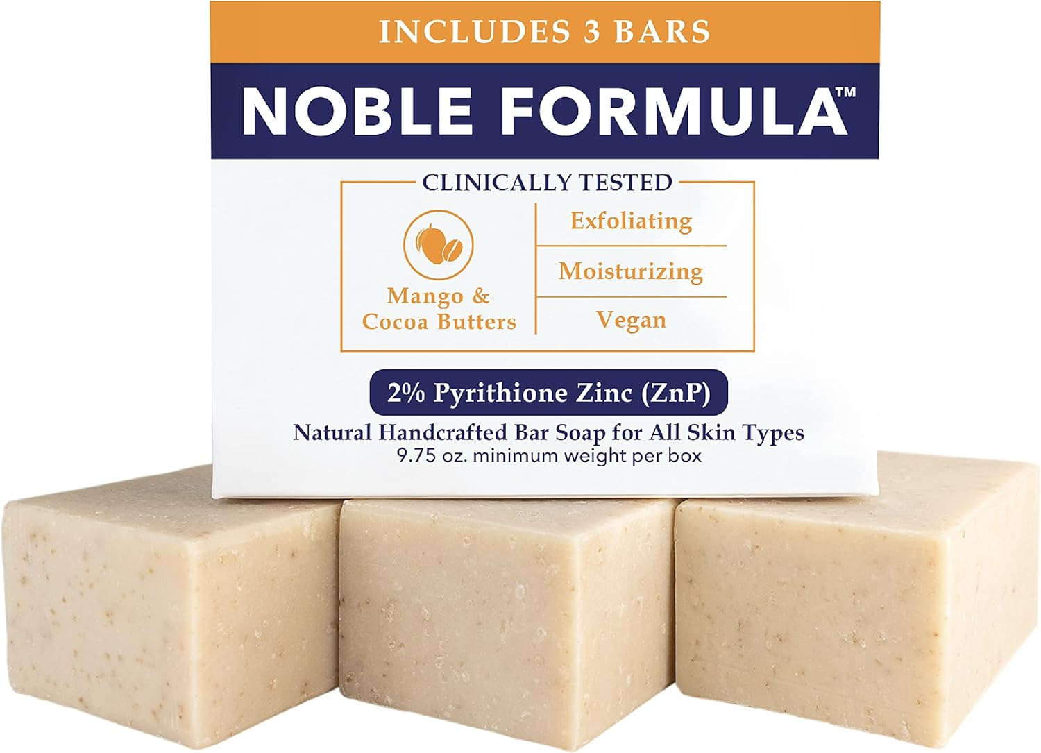 Noble Formula 2% Pyrithione Zinc (Znp) Emu Oil Bar Soap, Especially Formulated for Acne, Psoriasis, and Eczema, Safe for Daily Use and All Skin Types, 3 Bars in 1 Box, Total 9.75 Oz
