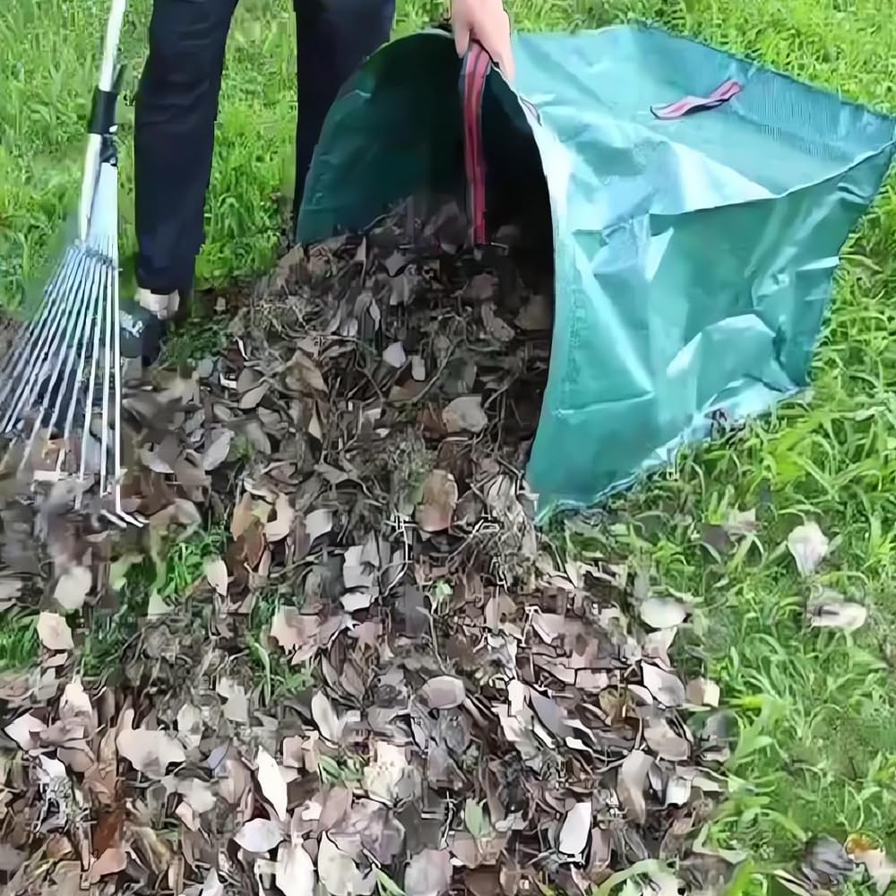 2 Pack Large Yard Dustpan-Type Garden Bag for Collecting Leaves,Green Yard Waste Bags,Reuseable Heavy Duty Lawn and Garden Waste Container,Leaf Bags for Clean up Outdoor Grass Clippings Debris Leaves image number 3