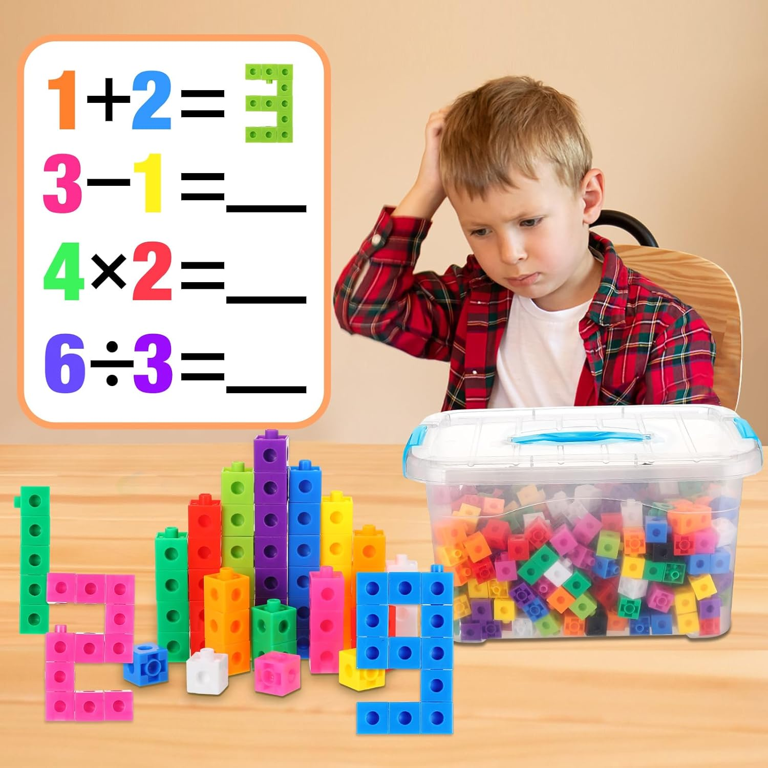 Jenaai 300 Pcs Linking Cubes with Storage Container Counting Cubes, Colorful Plastic Counting Block, Math Manipulatives Classroom Learning Supplies for Preschool Kindergarten(Blue) image number 4