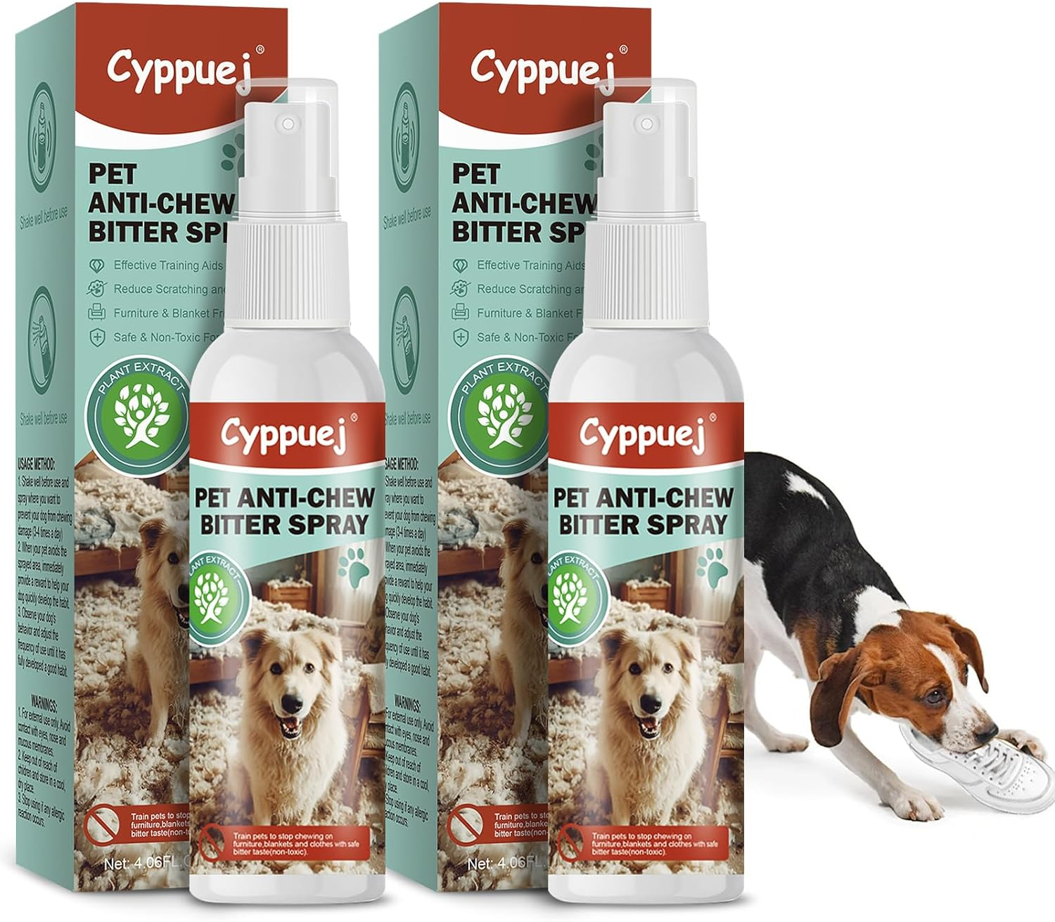 No Chew Spray for Dogs Cats,Bitter Apple Spray for Puppy to Protect Furniture Shoes Belongings, Natural Dog anti Bite Training Aid Stops Chewing and Licking(2X4.06Fl.Oz),Non-Toxic, Alcohol-Free image number 3