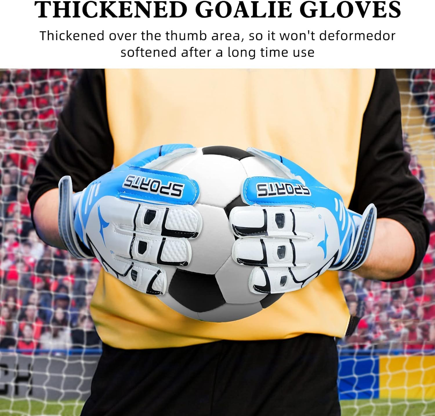 Goalie Gloves, Football Goalkeeper Gloves, Kids & Youth Football Goal Keeper Gloves Strong Grip for the Toughest Saves with Give Splendid Protection Double Layer Wrist Protection（Size 8） image number 2