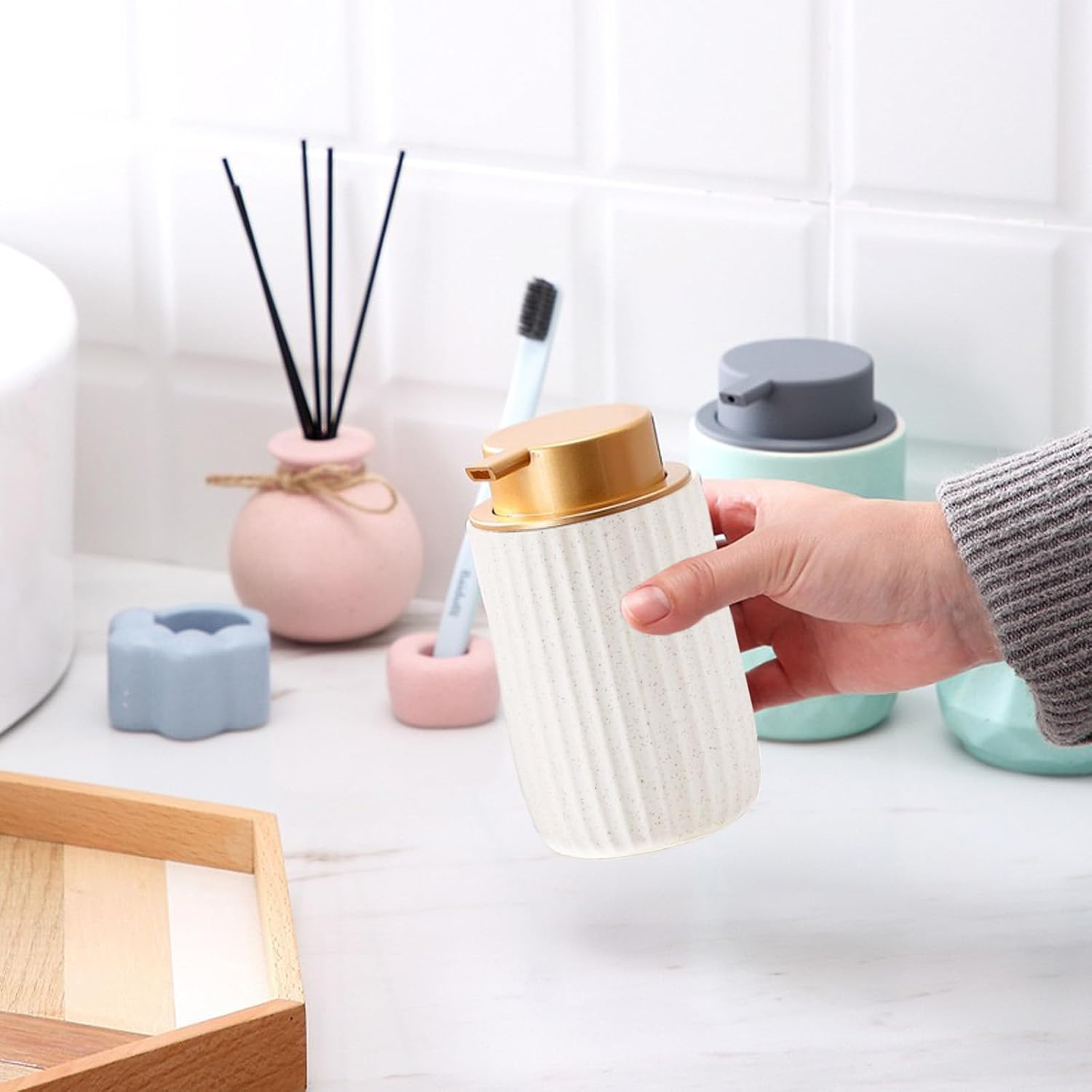 Ceramic Foaming Soap Dispenser, 12 Oz Hand Soap Foam Dispenser, Refillable image number 2