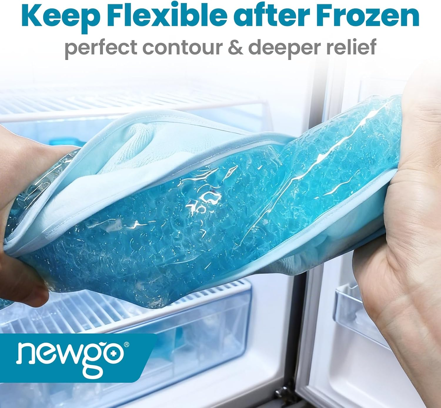 Newgo&reg;Neck Ice Pack Gel Ice Neck Wrap with Soft Plush Backing, Hot Cold Pack Gel Bead Ice Pack for Neck & Shoulder Pain Relief (24.8"X 4.13"）- Blue image number 6