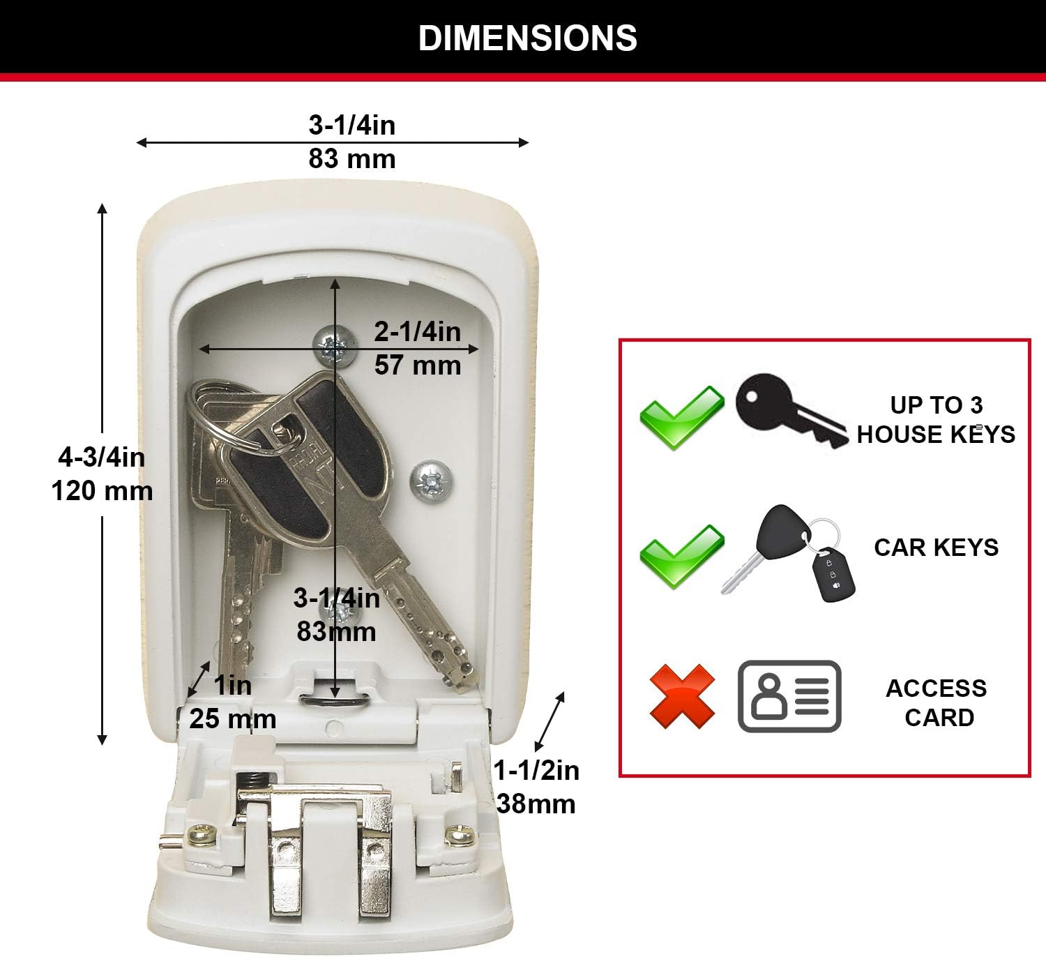 Master Lock Key Safe Wall Mounted, Medium 85 X 119 X 36 Mm, Cream, Outdoor, Mounting Kit, for Home Office Industries Vehicles image number 4