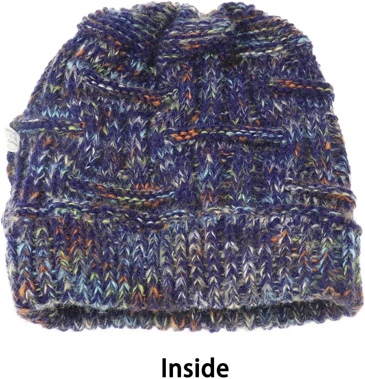 Taidor Messy Bun Ponytail Beanie Hat Colored Dots Cable Knit Cap for Women Girls Winter - Black image number 4