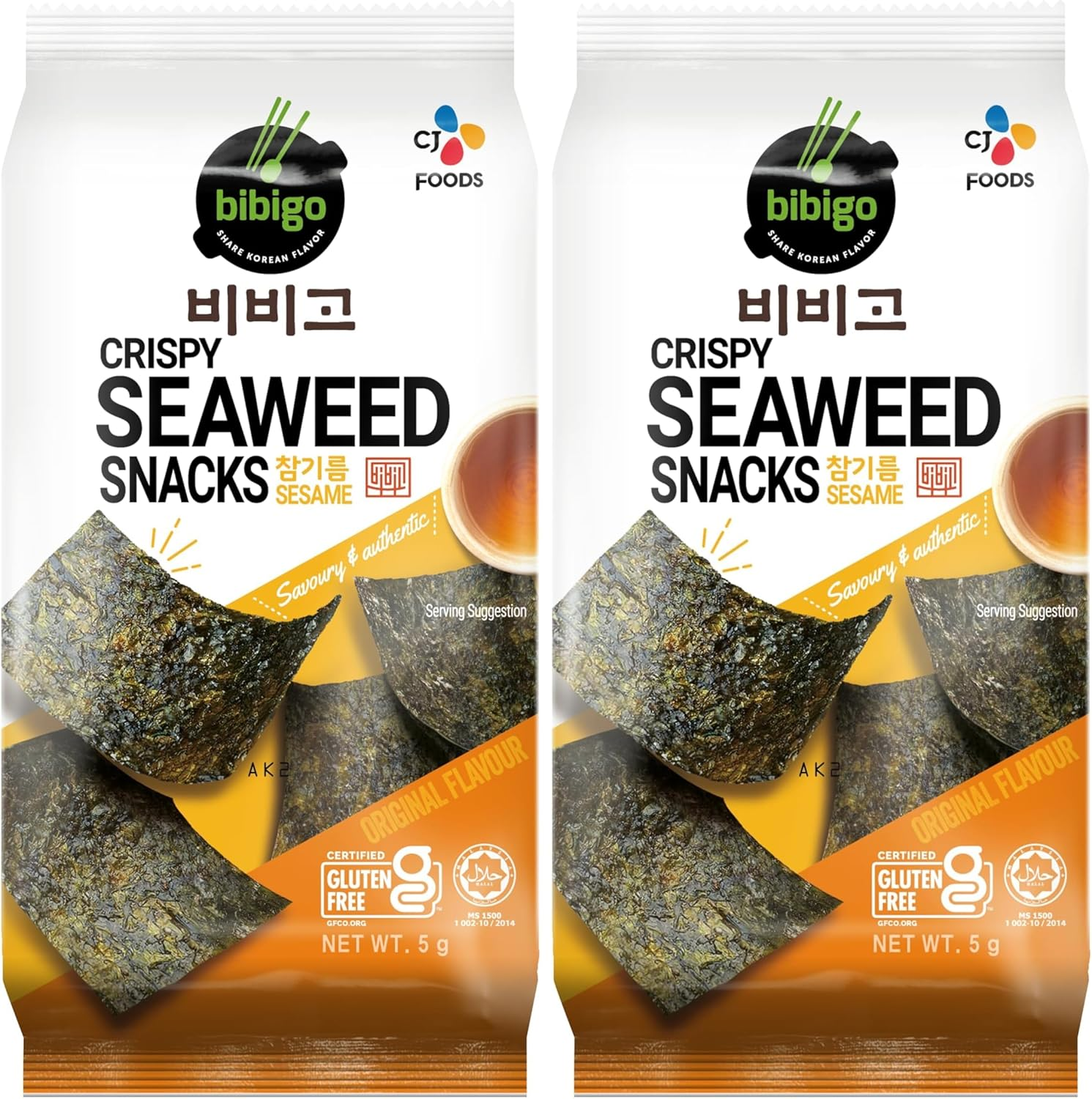 CJ Bibigo Crispy Original Seaweed Snack 5 G (Pack of 3)