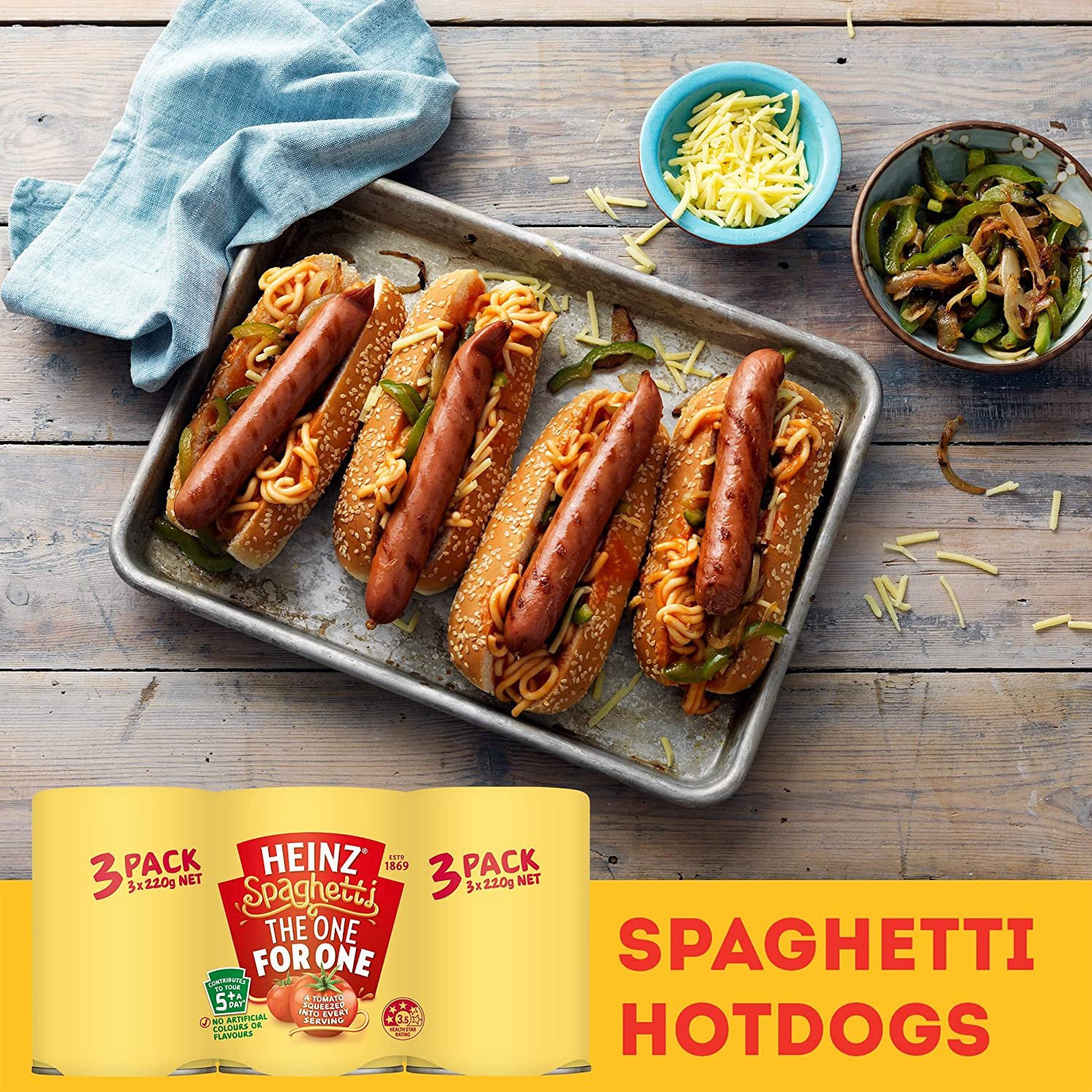 Heinz Spaghetti the One for One Multipack Canned Pasta in Tomato Sauce Ready to Eat Family Multipack Tinned Spaghetti in Tomato Sauce 220G (Pack of 3) image number 5