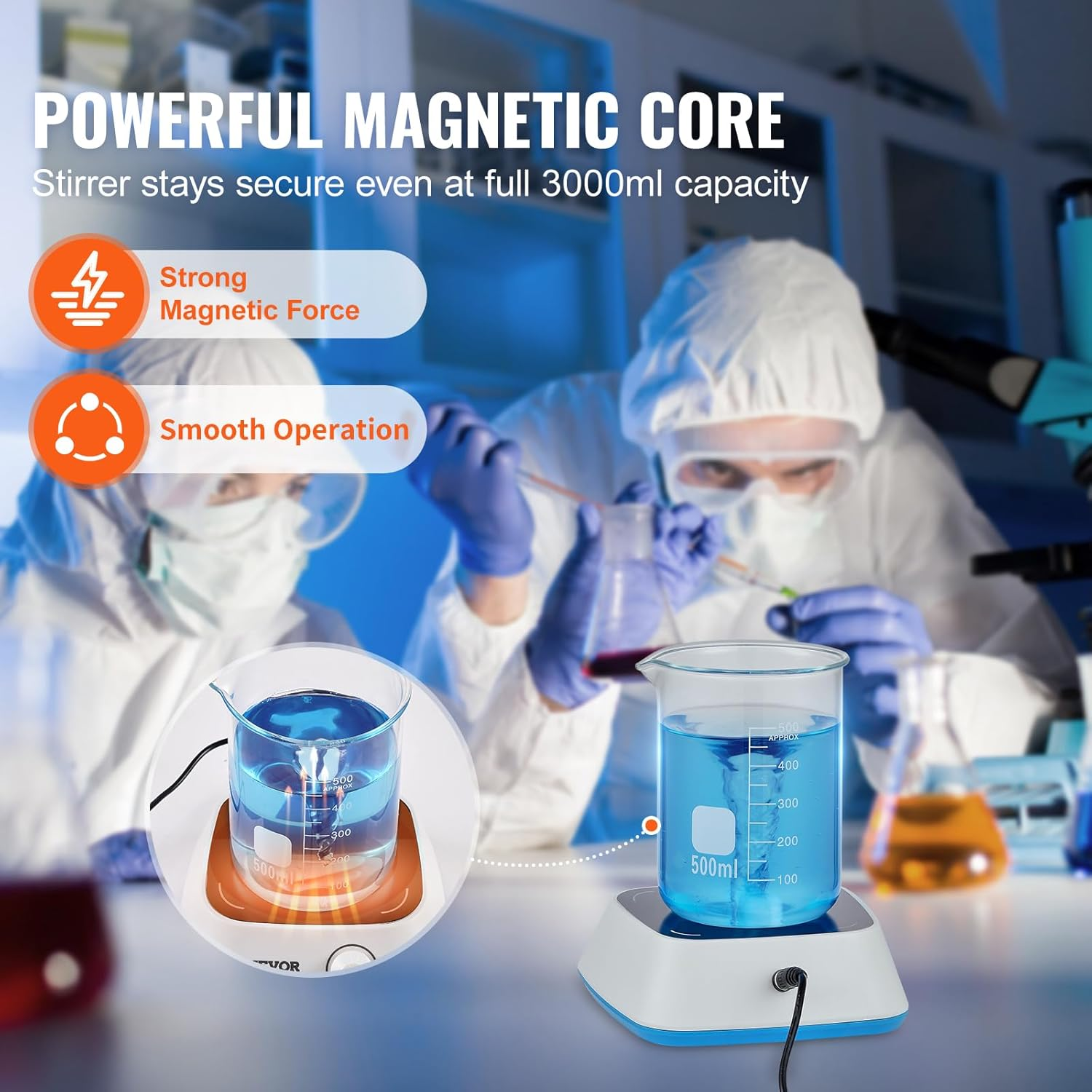 VEVOR Magnetic Stirrer, 0-2000 RPM Stir Plate with Adjustable Speed Knob, 3000Ml Plate Stirrer Kit, Stir Bar Included image number 5