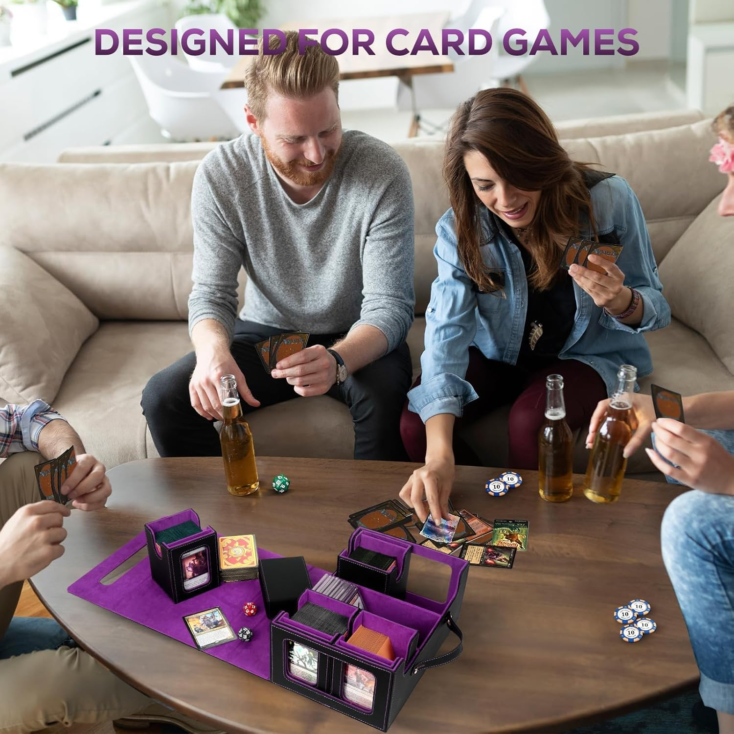 Cyperever Trading Card Storage Box for MTG, Card Storage Box with Commander Display, Multi-Purpose MTG Deck Box for Graded Storage with 4 Toploaders, 8 Stoppers, 8 Dividers (Black & Purple) image number 5