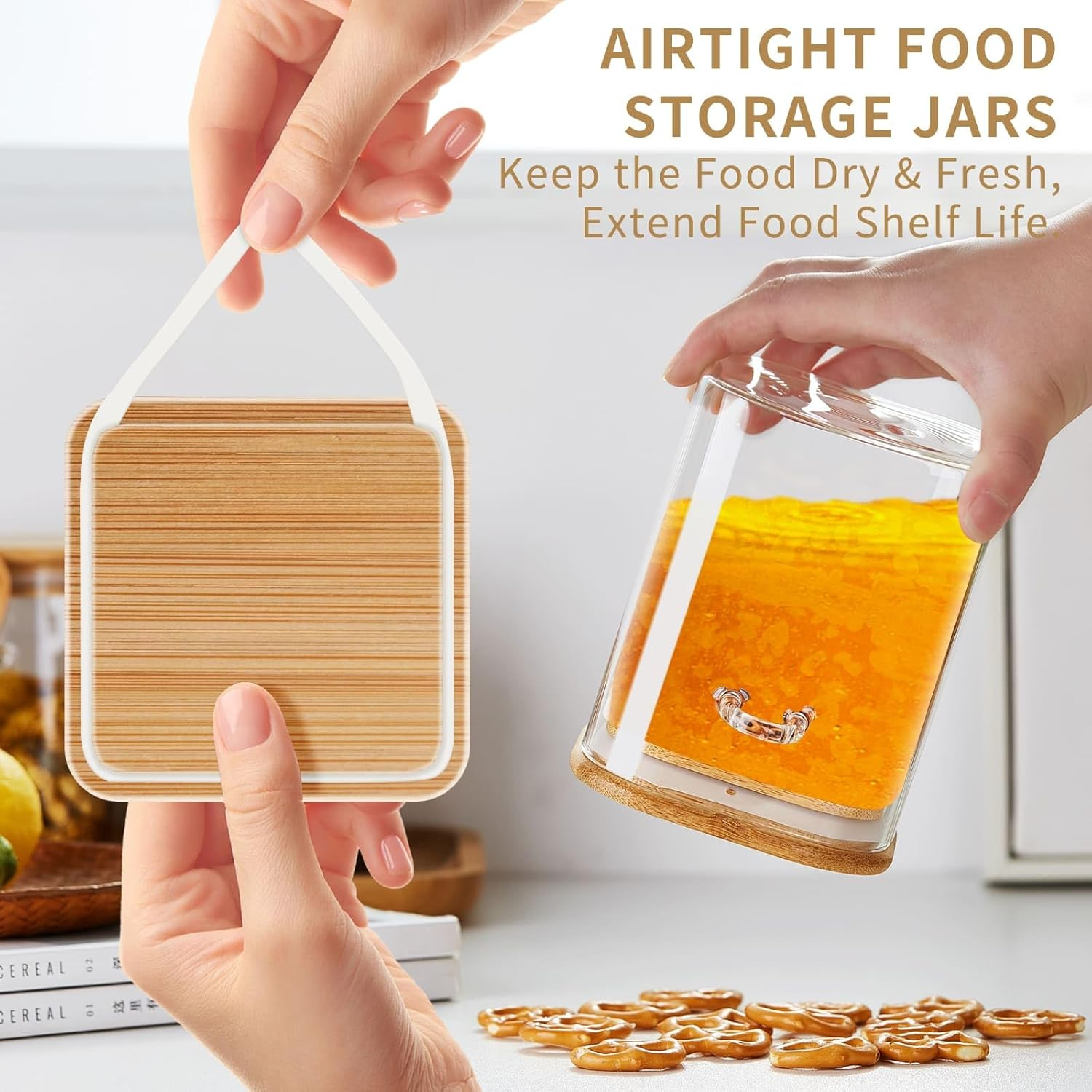 Unbreakable Glass Jars with Airtight Lids and Spoons, 2Pcs Overnight Oats Containers with Lids and Spoons, Glass Food Storage Containers for Coffee Beans, Flour, Sugar, Cookie, Pasta image number 2