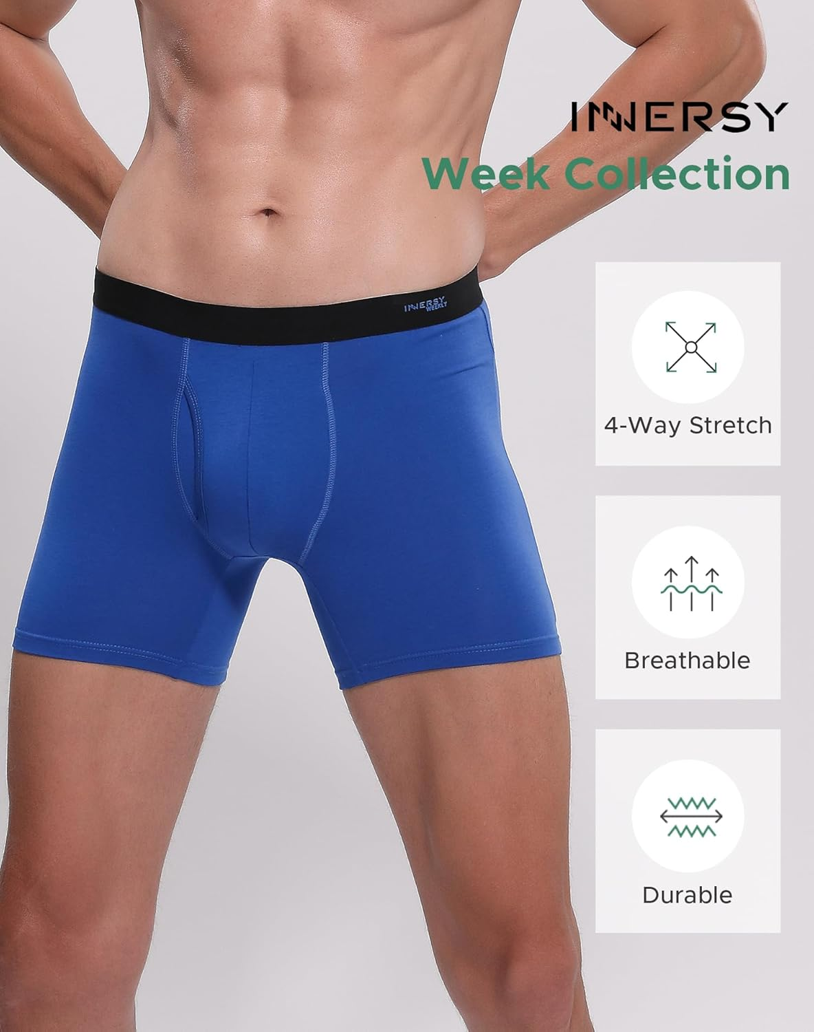 INNERSY Men'S Boxer Briefs Cotton Stretchy Underwear Multipack for a Week image number 5
