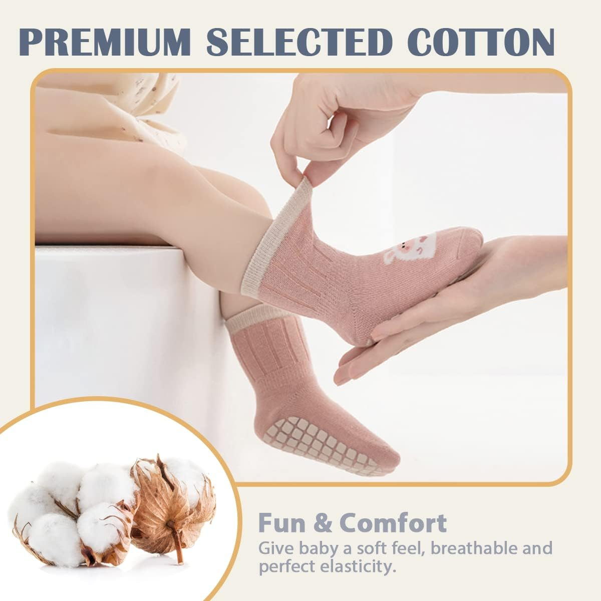 6 Pairs Baby Non Slip Toddler Socks, Soft Cotton Crew Socks for 0-1/1-3/3-5/ Years Old Boys Girls Kids Children Breathable Infant Ankle Socks with Grips for Baby Boy Girl Unisex image number 5