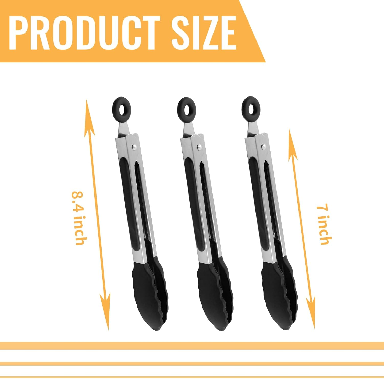 Hitefu 3PCS Kitchen Tongs, 7-Inch Heat Resistant Food Tongs for Cooking with Silicone Tips, Small Serving Tongs Non-Stick for Frying Grilling Salad(Black) - Multicolor image number 5