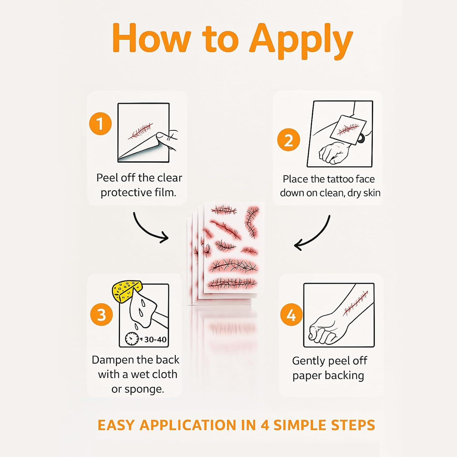 Damaill Realistic Scab Temporary Stickers - 3D Fake Skin & Scar Tattoos for Halloween, Waterproof Wound Effects for Costumes & Pranks image number 2