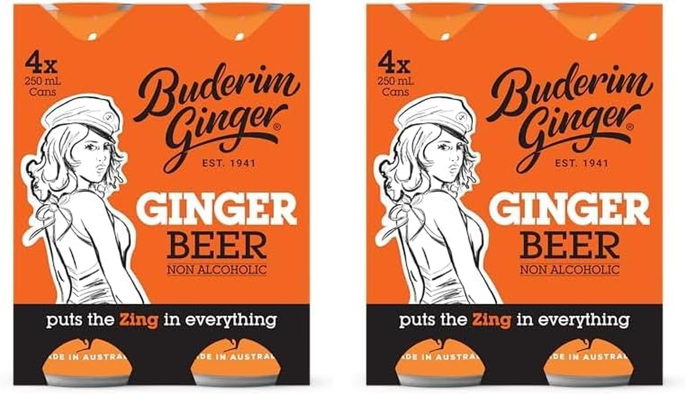 Buderim Ginger Non-Alcoholic Ginger Beer, 4 X 250 Ml Cans, Made with Fresh Ginger, Super Refreshing, Great as a Mixer image number 1