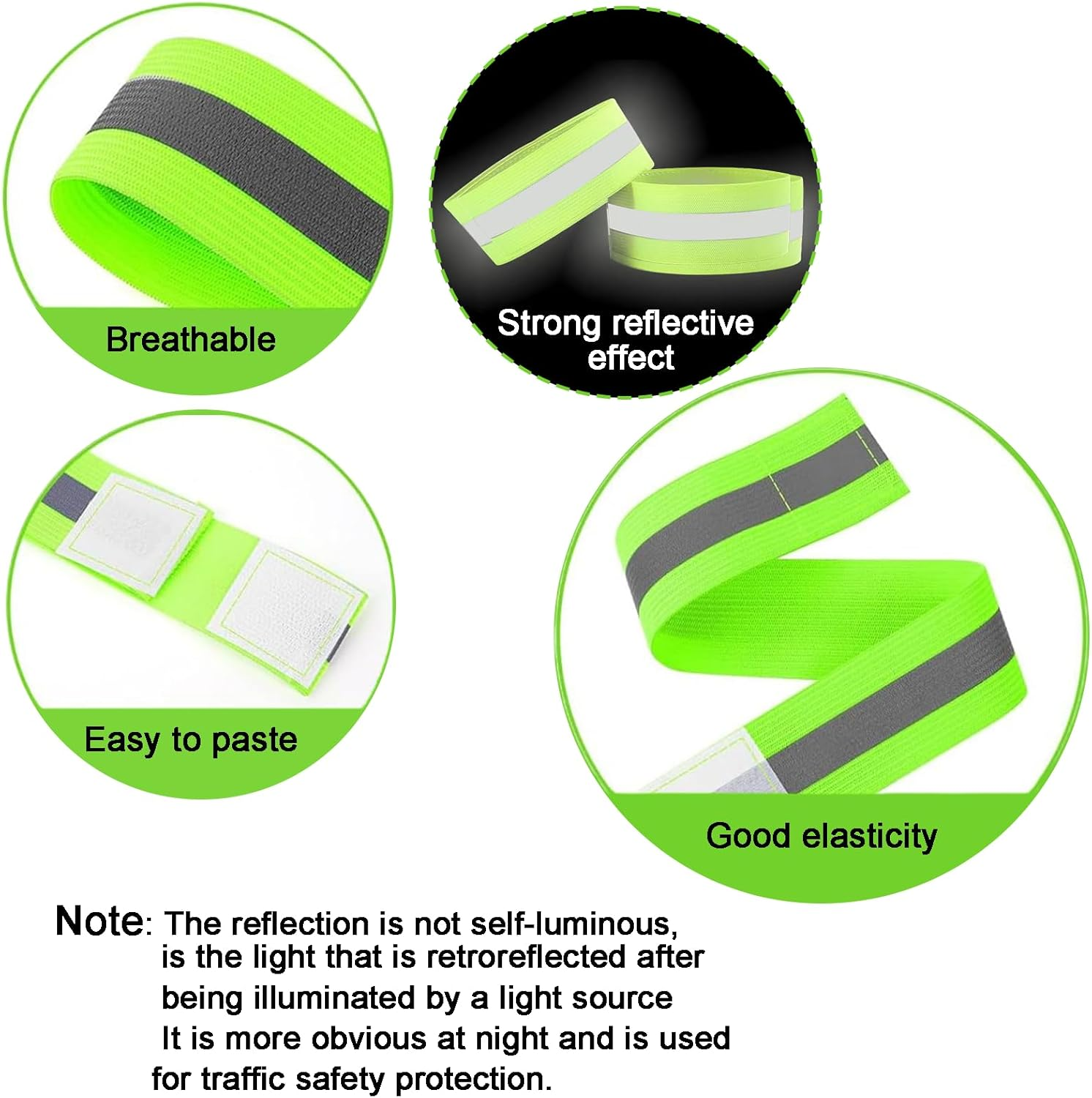 Treayes 4PCS High Visibility Armbands - Hi Vis Reflective Running Armbands, Elasticated Ankle Bands - Reflective Safety Bands for Running, Walking, Cycling at Night image number 3