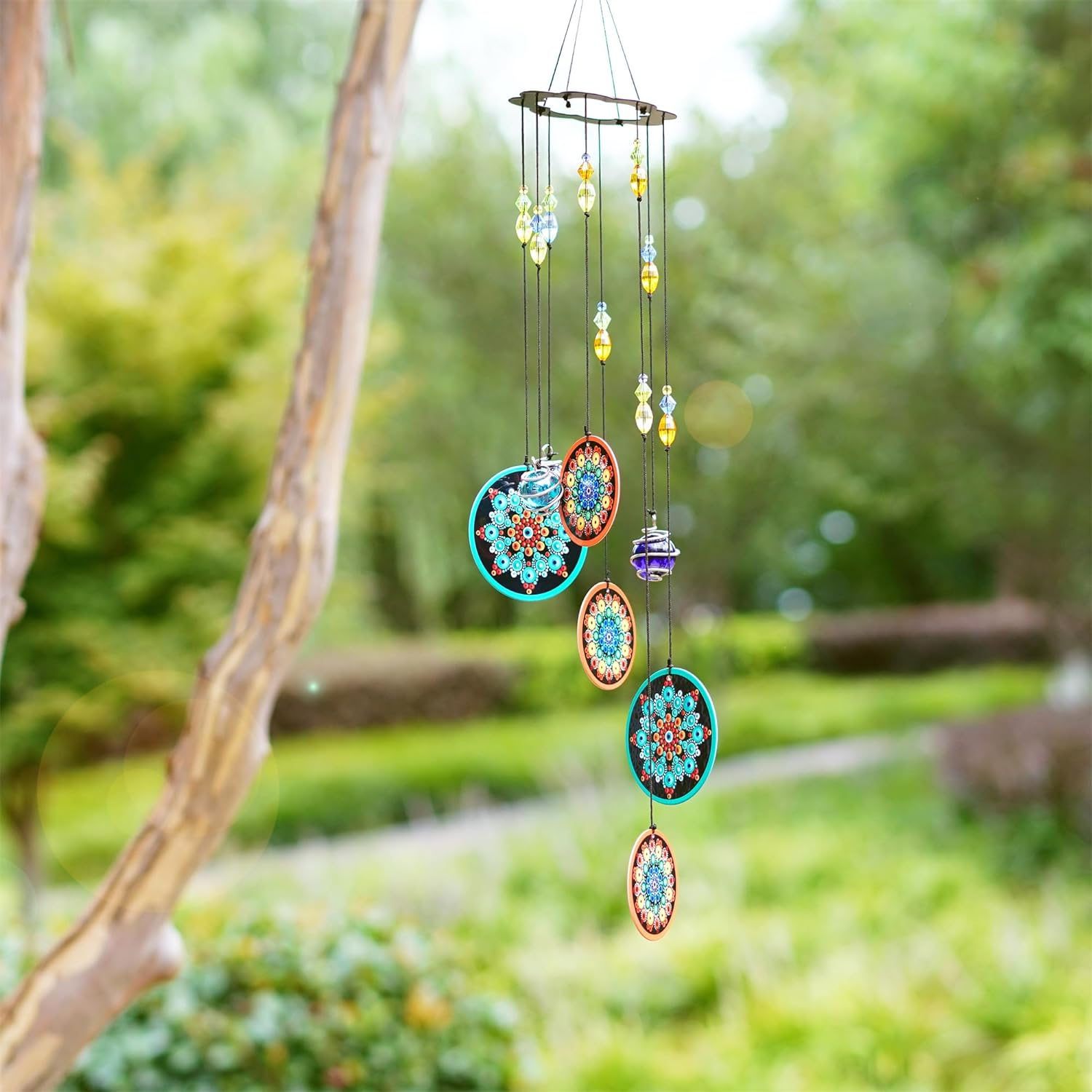 YU FENG Metal Flower Wind Chimes 23.5" Outdoors Window Garden Hanging Windchimes for Outside image number 2