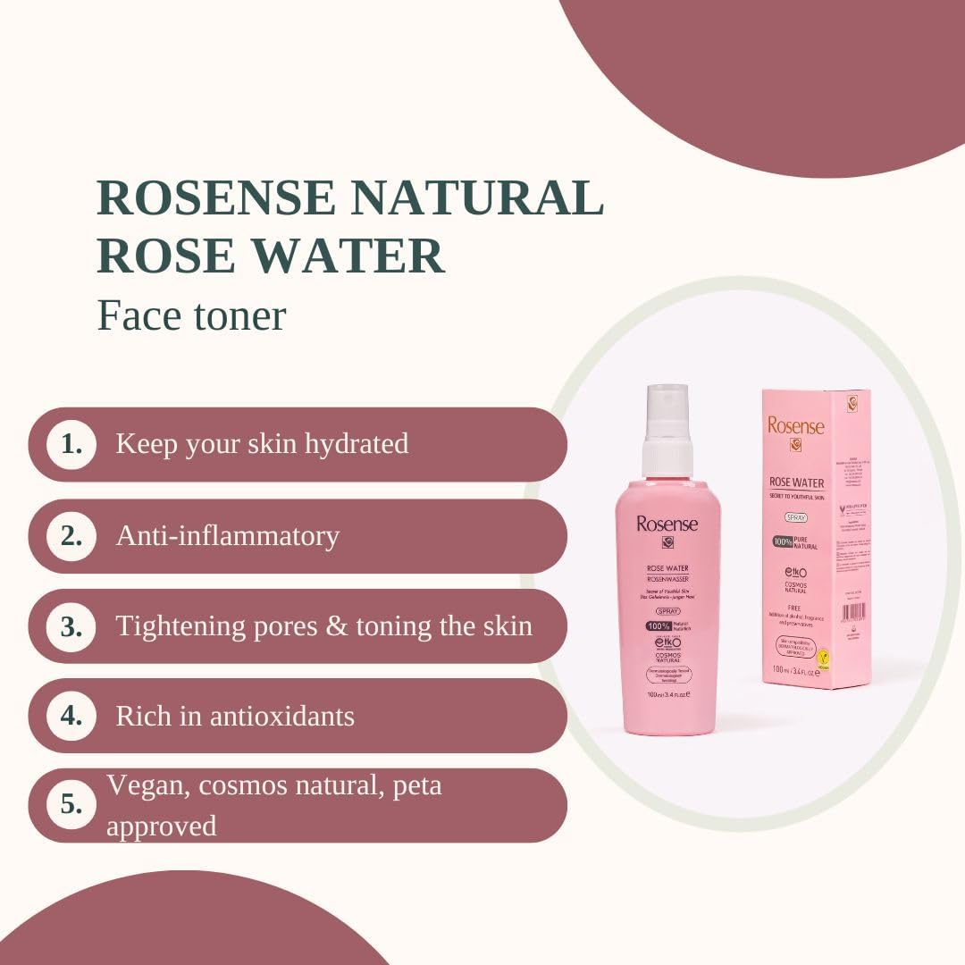 Rosense Pure Rose Water Spray, Moisturizing, Skin Balancing, Fragrance/Alcohol Free Facial Toner/Mist, Peta Approved, Natural & Vegan Certified, from Steam Distillation of Fresh Rose Petals image number 4