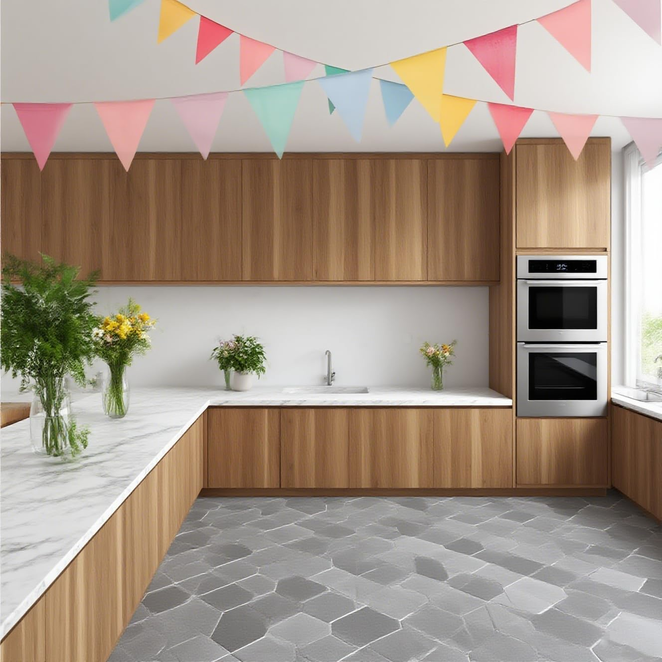 Colorful Pennant Flags Banner Imitated Burlap Bunting Banner Pastel Decor Fabric Triangle Flag for Party Decoration，Classroom Birthday Spring Graduation Festival Wedding Decoration，48 Pcs image number 2