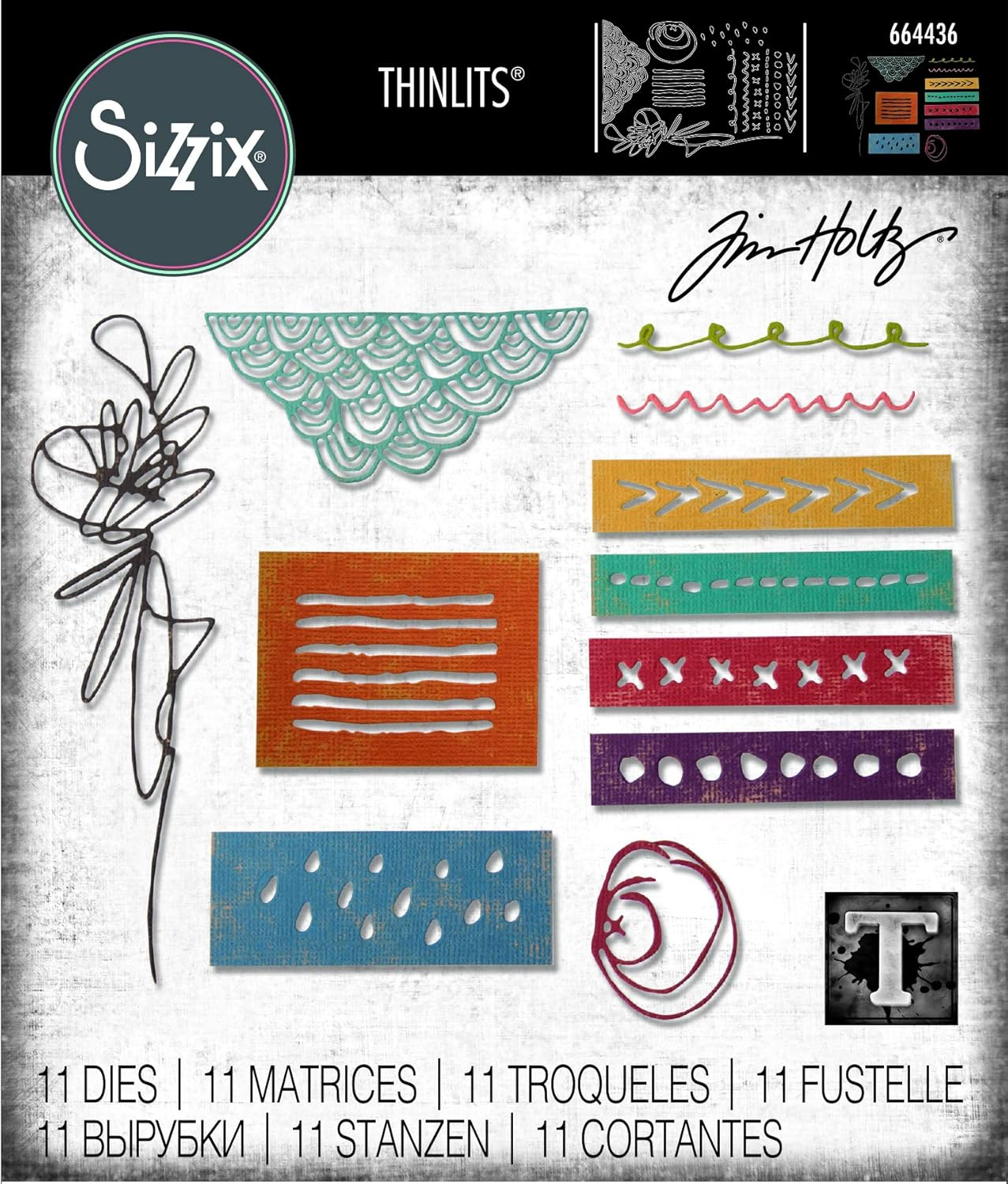 Sizzix Thinlits Die Set 11 Pack 664436, Media Marks by Tim Holtz, Paper, Multicolour, One Size image number 4