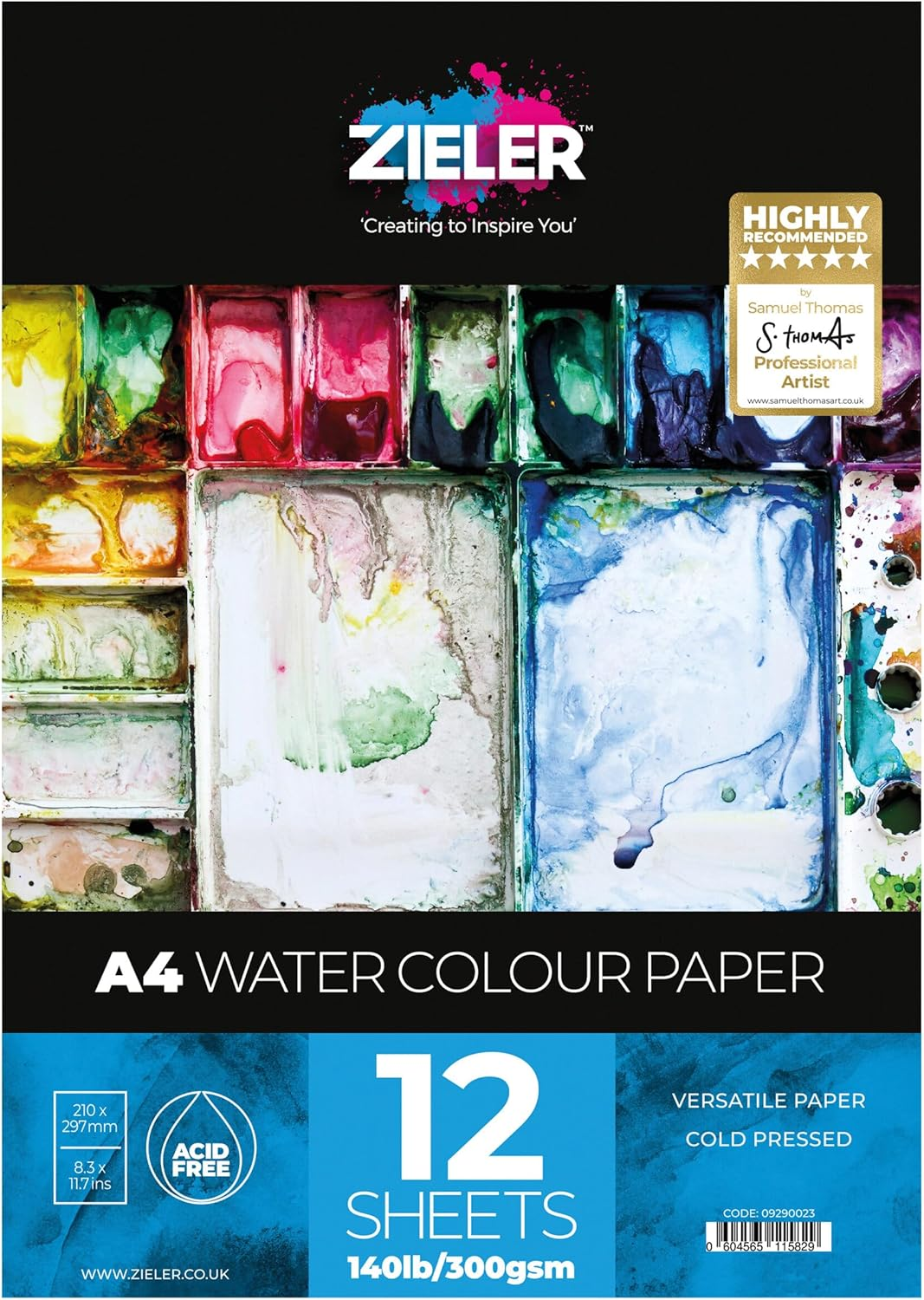 Fine-Grain Textured Watercolour Paper Pad - 300Gsm, 12 Sheets - by Zieler&trade; - Ideal for Soaking & Masking. Made in UK (A3) image number 1