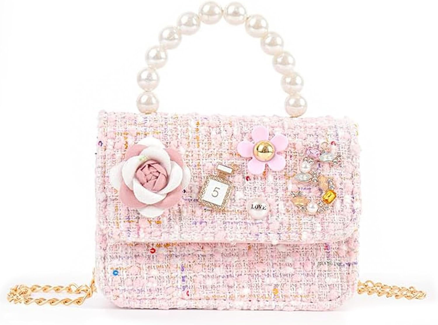 Girls Princess Purses Cute Crown Crossbody Bag Handbag with Pearl Handle for Girls