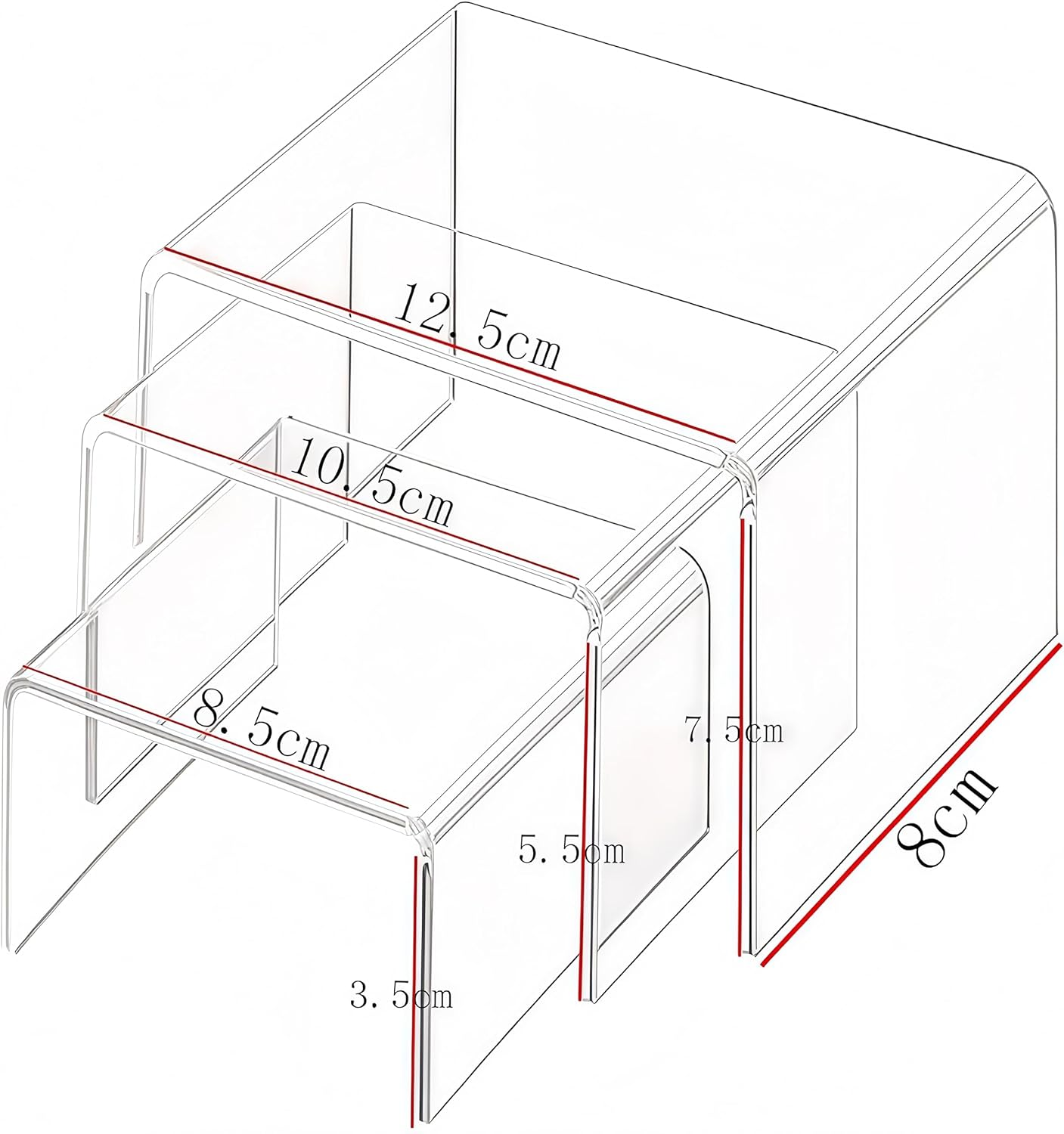 6 Sets Acrylic U-Shaped Display Stand, Clear Acrylic Display Risers for Figures, Cupcakes, Buffets, Jewelry Display Etc(3 Sizes) image number 6