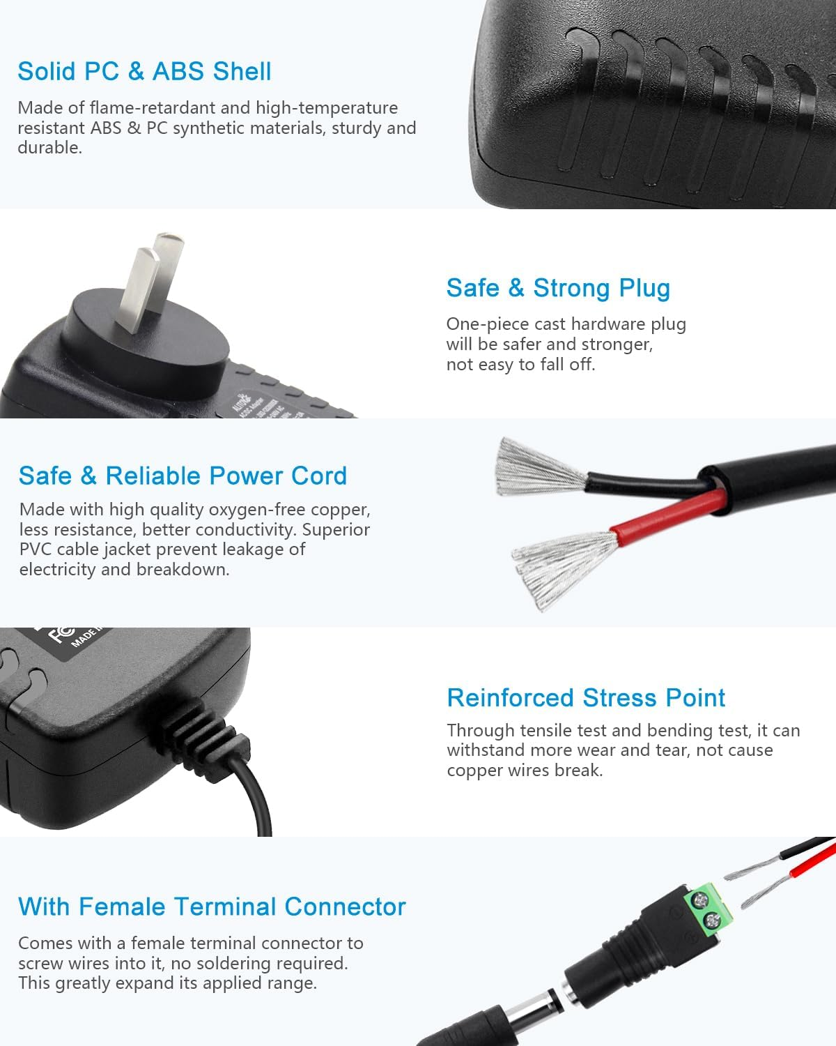 ALITOVE 12V DC Power Supply 2A 24W AC/DC Adapter 220~240V AC to DC 12 Volt 2 Amp 1.8A 1.5A 1.2A Converter with 5.5 X 2.5Mm 2.1Mm Plug for LED Strip Light CCTV Security Camera BT Speaker Webcam Router image number 3