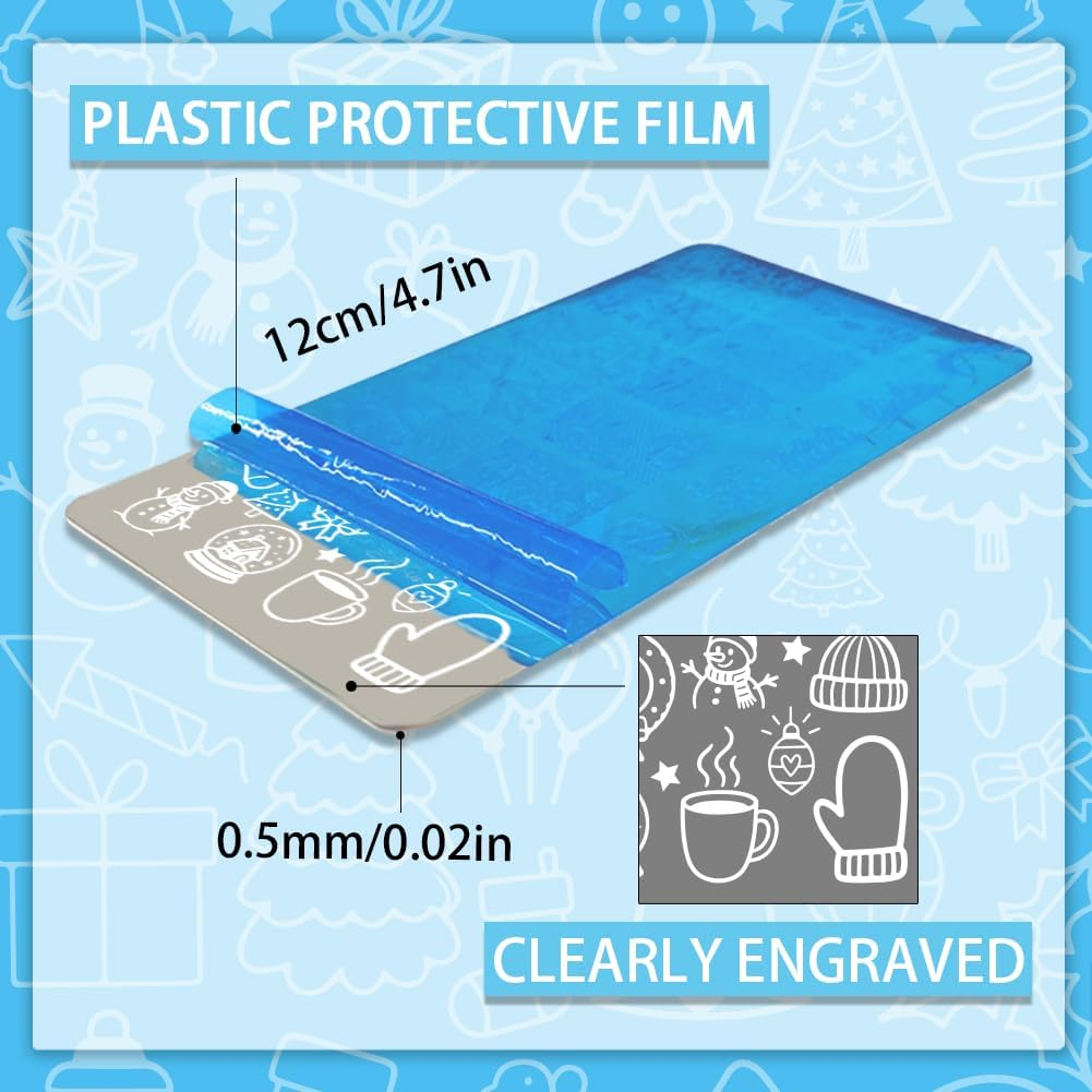 PH Pandahall 3Pcs Christmas Winter Nail Stamping Plate Kit, Snowman Christmas Art Templates Stainless Steel Nail Art Stencils with Stamper and Scraper for DIY Print Manicures Salon Design Decoation image number 6