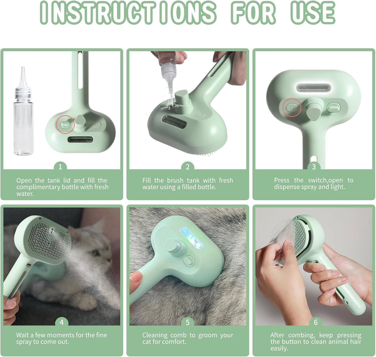 Pet Spray Hair Comb, Cat Hair Brush with Water, Pet Hair Removal Comb with Water Tank, Wet Cat Comb, 2 in 1 Cleaning Brush Cat,Cat Brush with Release Button,Pet Hair Cleaner Brush for Cat (Sky Blue) - Sky Blue image number 4