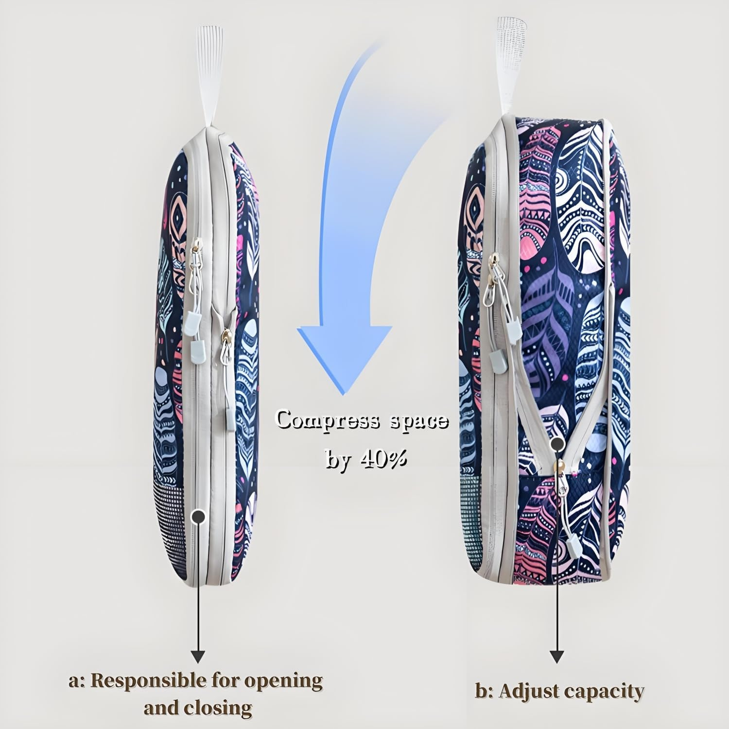 Travel Packing Cubes Set, Navy Feather Pattern, 4-Piece Mesh Storage Organisers with Handles ﻿ image number 2