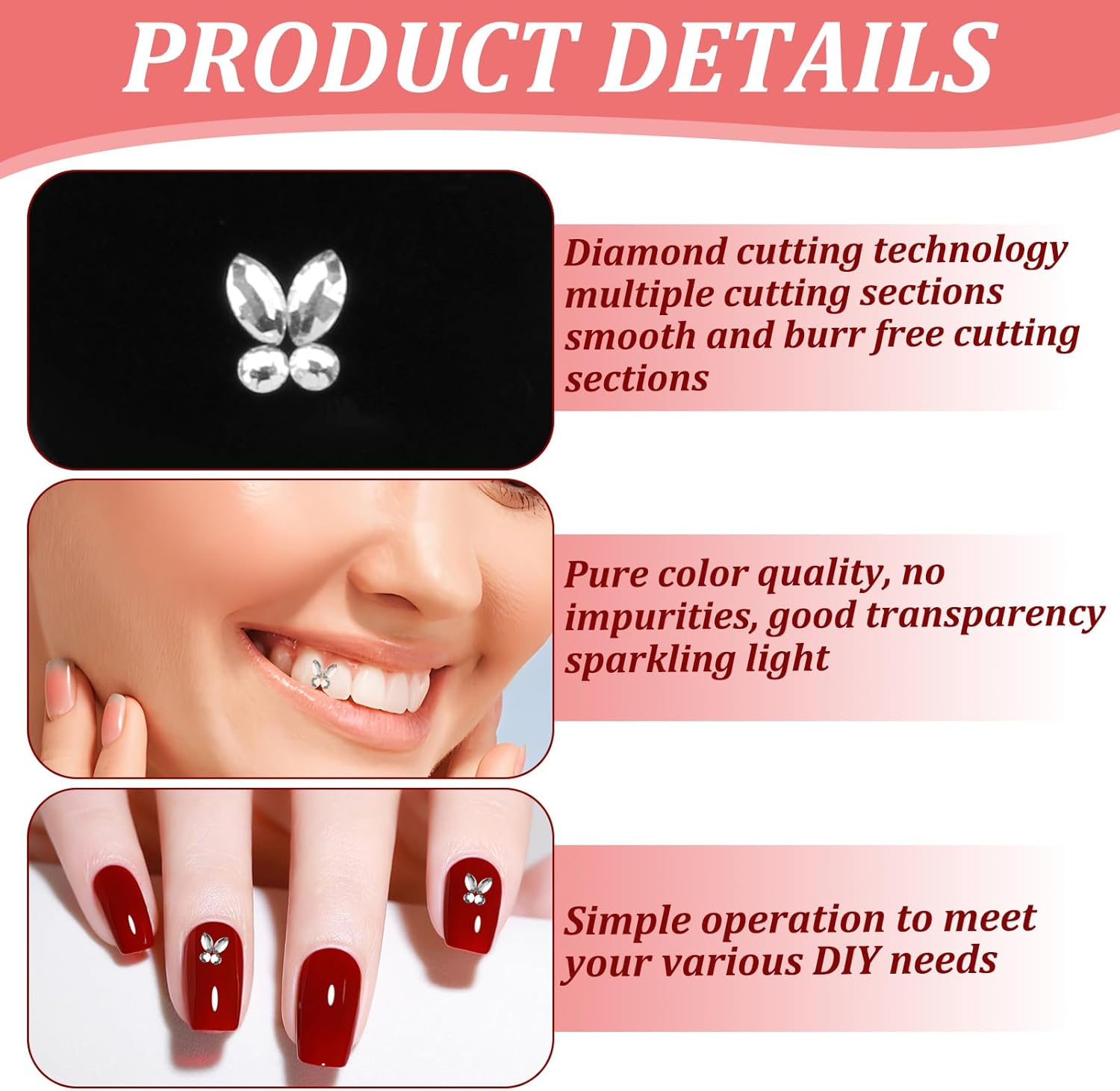 Tooth Crystal, 8 Pieces Tartar Tooth Decorations, Teeth Gemstone Beauty Dental Diamond, Tooth Crystal Ornaments Crystal Decor for DIY Nail and Teeth Decoration - Transparent White image number 5